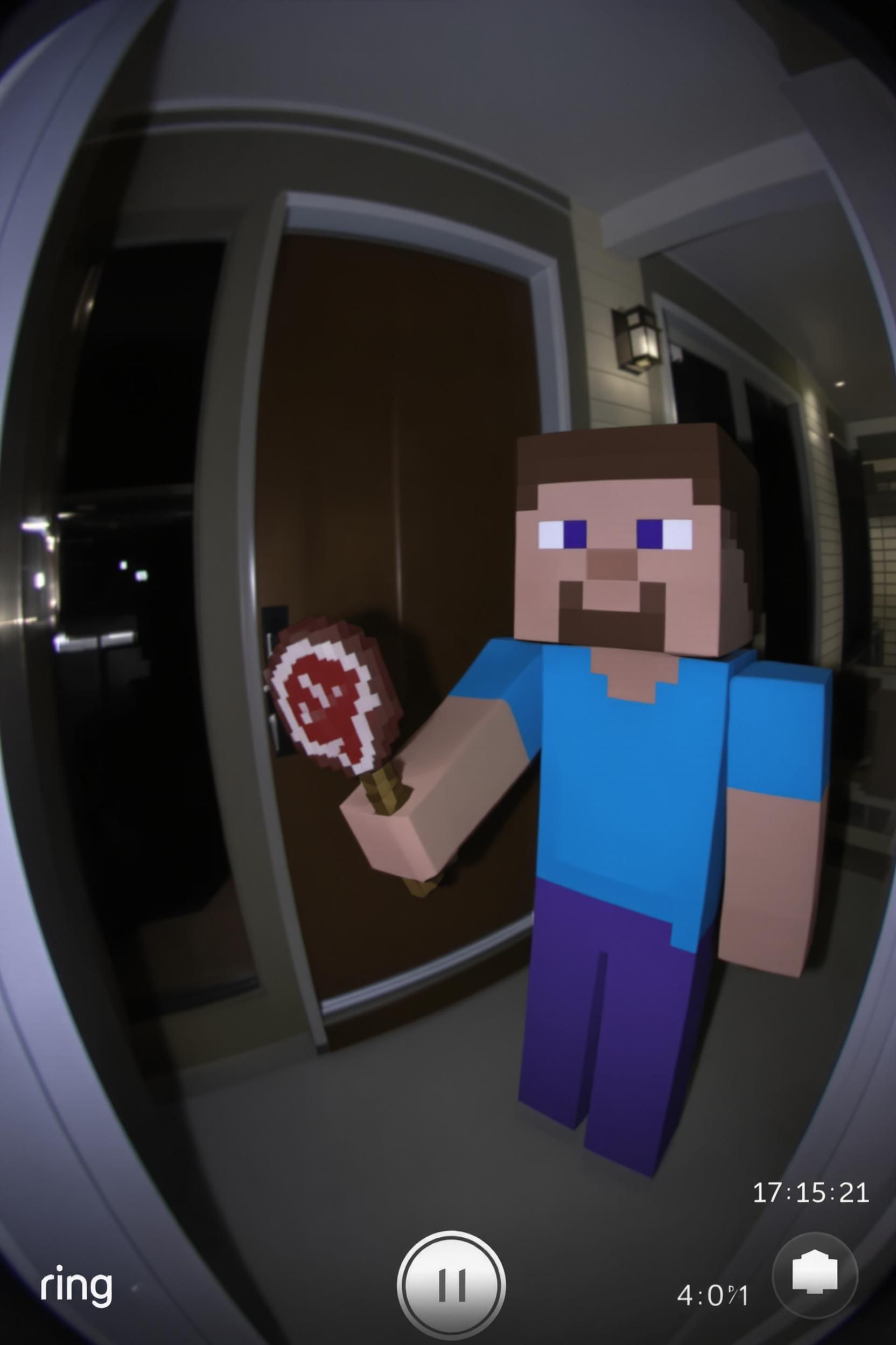 Ring Doorbell Footage Of Minecraft Steve Trying To Deliver A Minecraft Steak