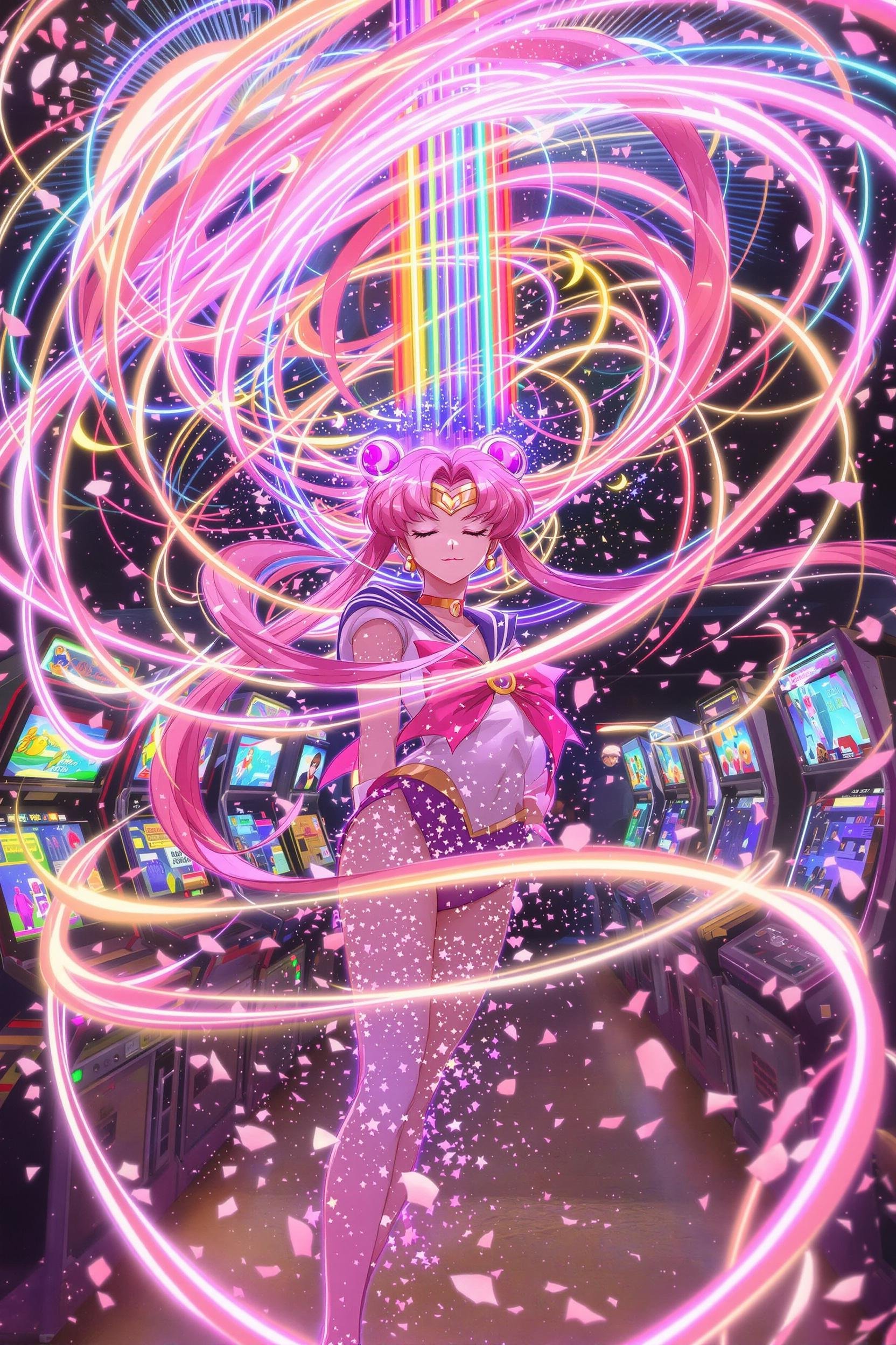 Sailor Moon With Pink Hair At The Arcade