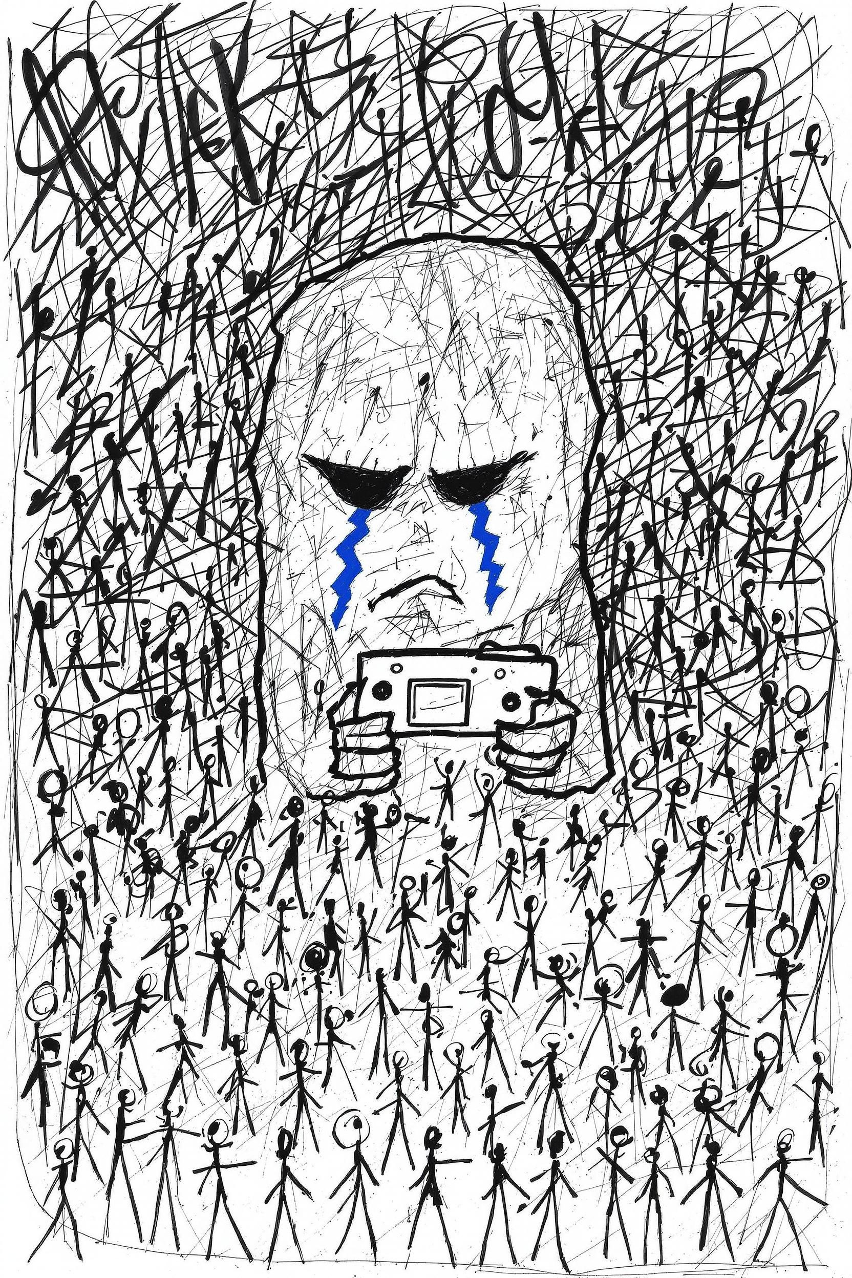 Scary Chaotic 3 Year Old Scribbles Of A Nightmarish Drawing Of A Monster On White Construction P