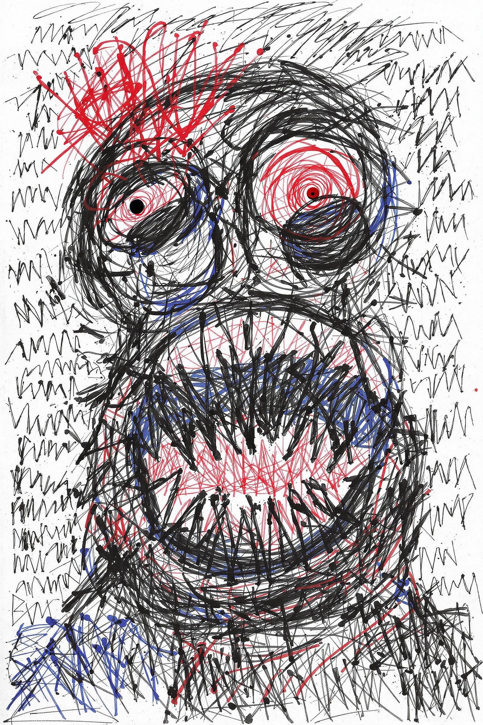 Scary Chaotic Scribbles Of A Nightmarish Drawing Of A Monster