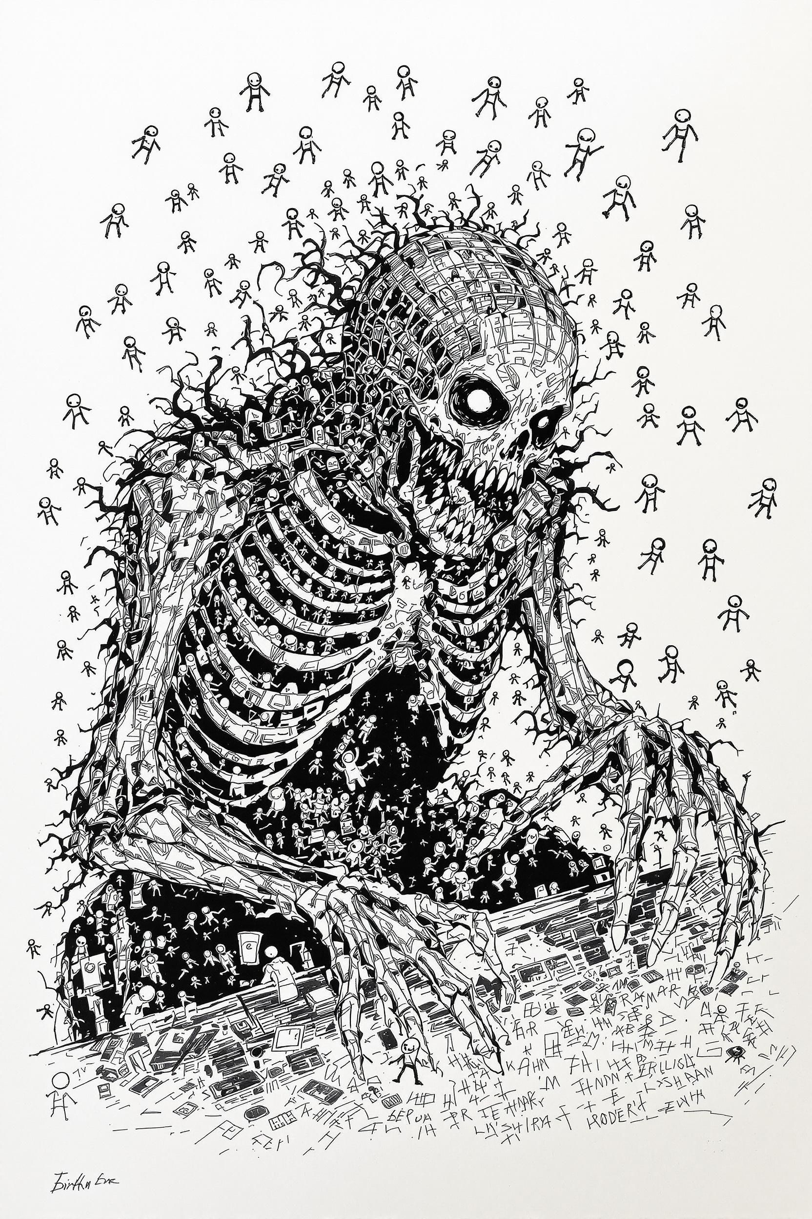 Scary Chaotic Scribbles Of A Nightmarish Drawing Of A Monster Depicting This Fear: The Possibili