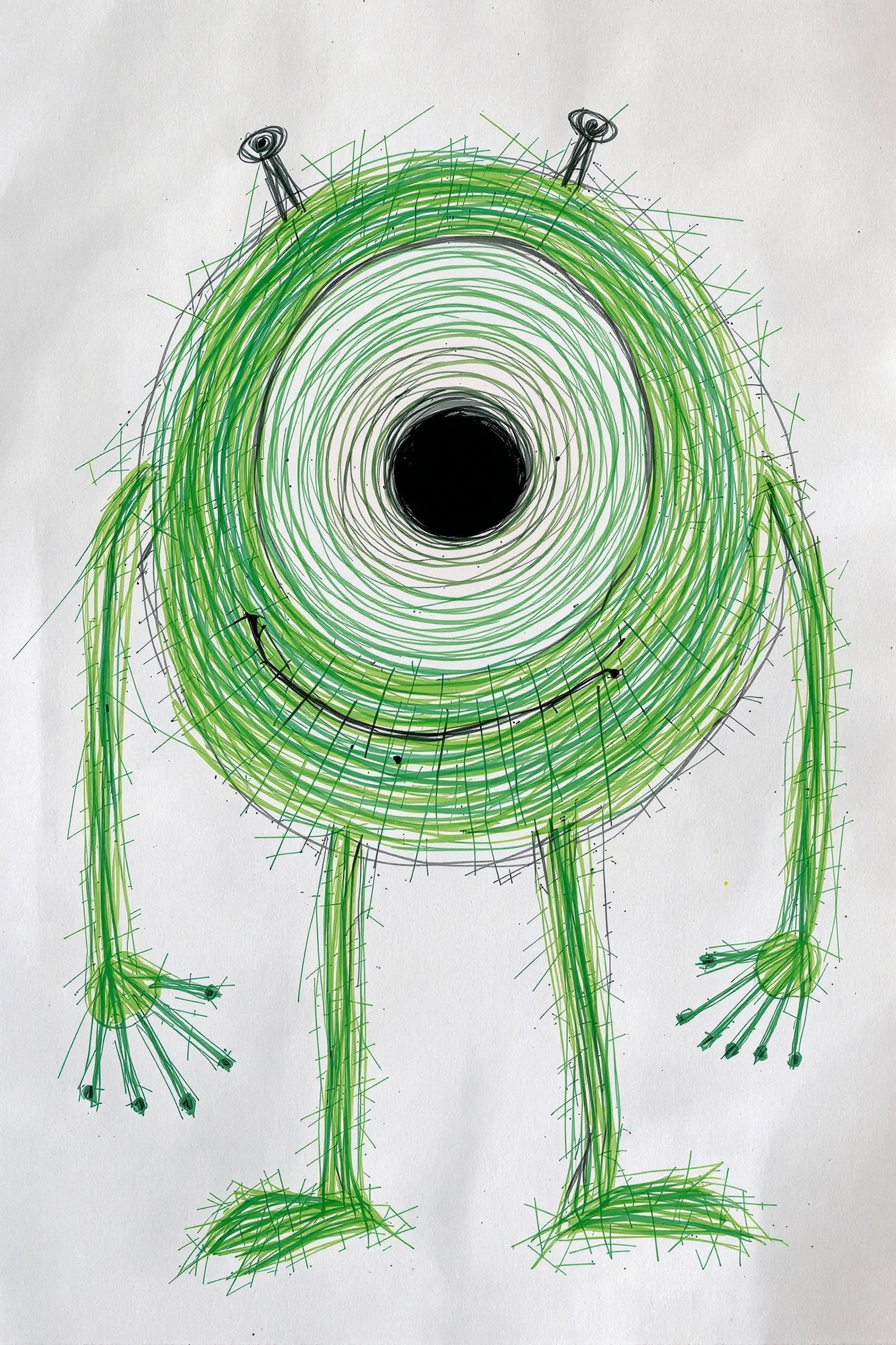 Scary Chaotic Scribbles Of A Nightmarish Drawing Of Mike Wazowski