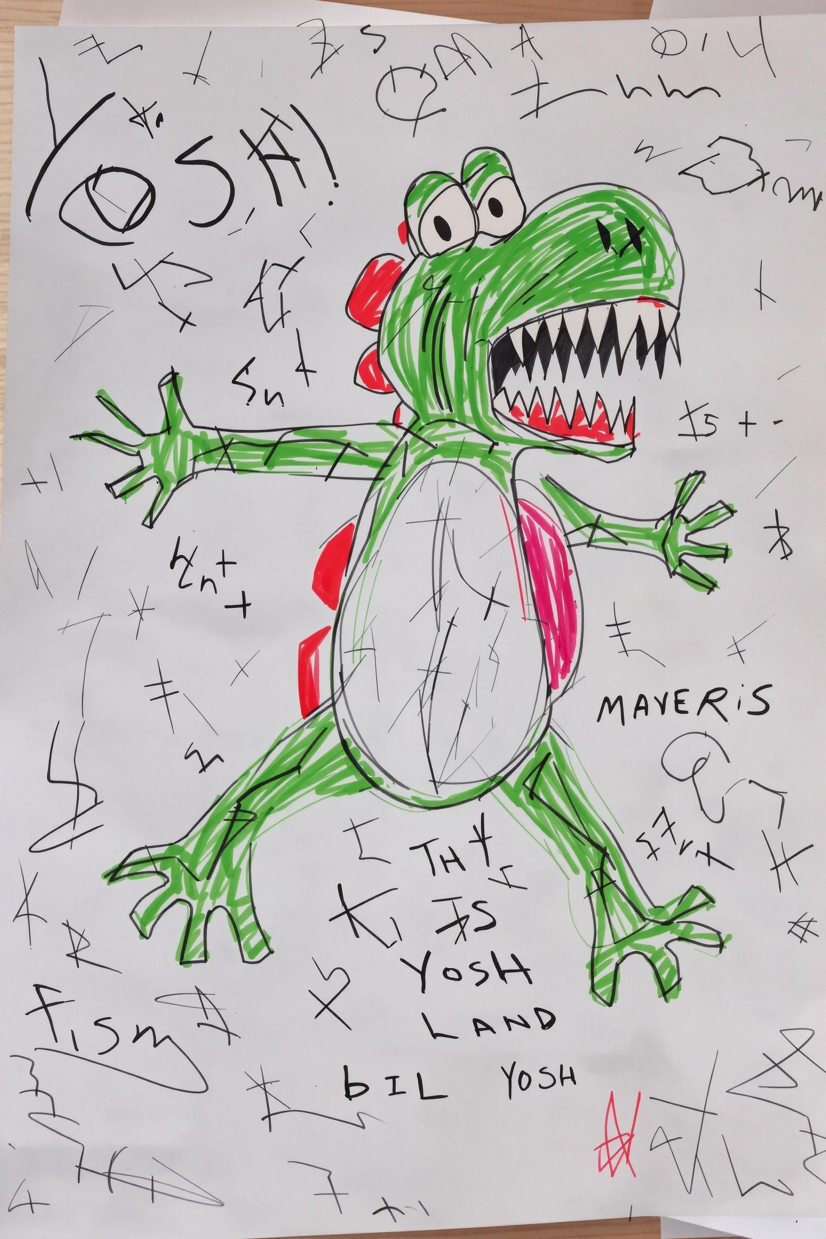 Scary Chaotic Scribbles Of A Nightmarish Drawing Of Yoshi