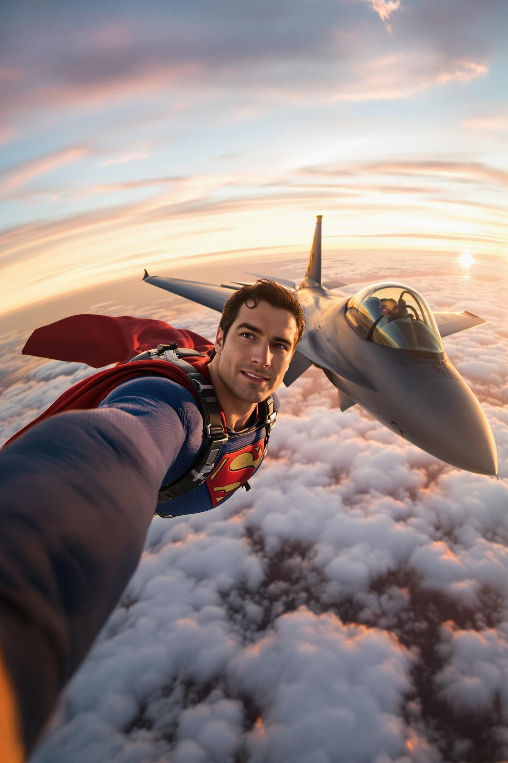 Superman Flying Alongside A Plane