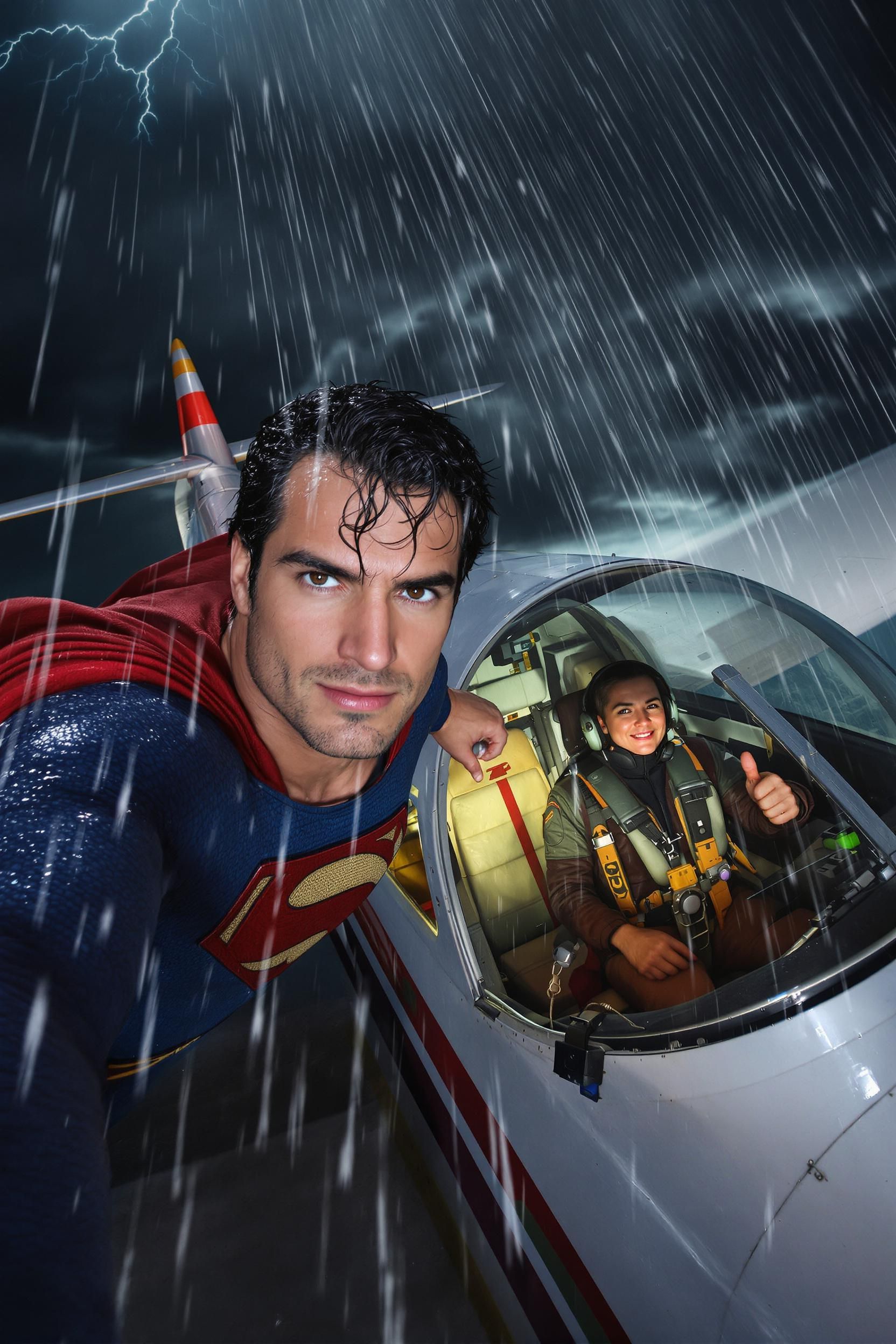 Superman Flying Alongside A Plane