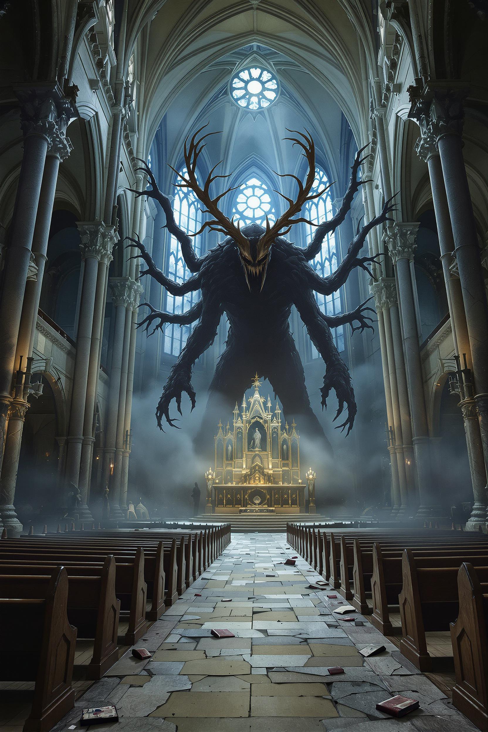 Temple With Monster In The Fog Inside
