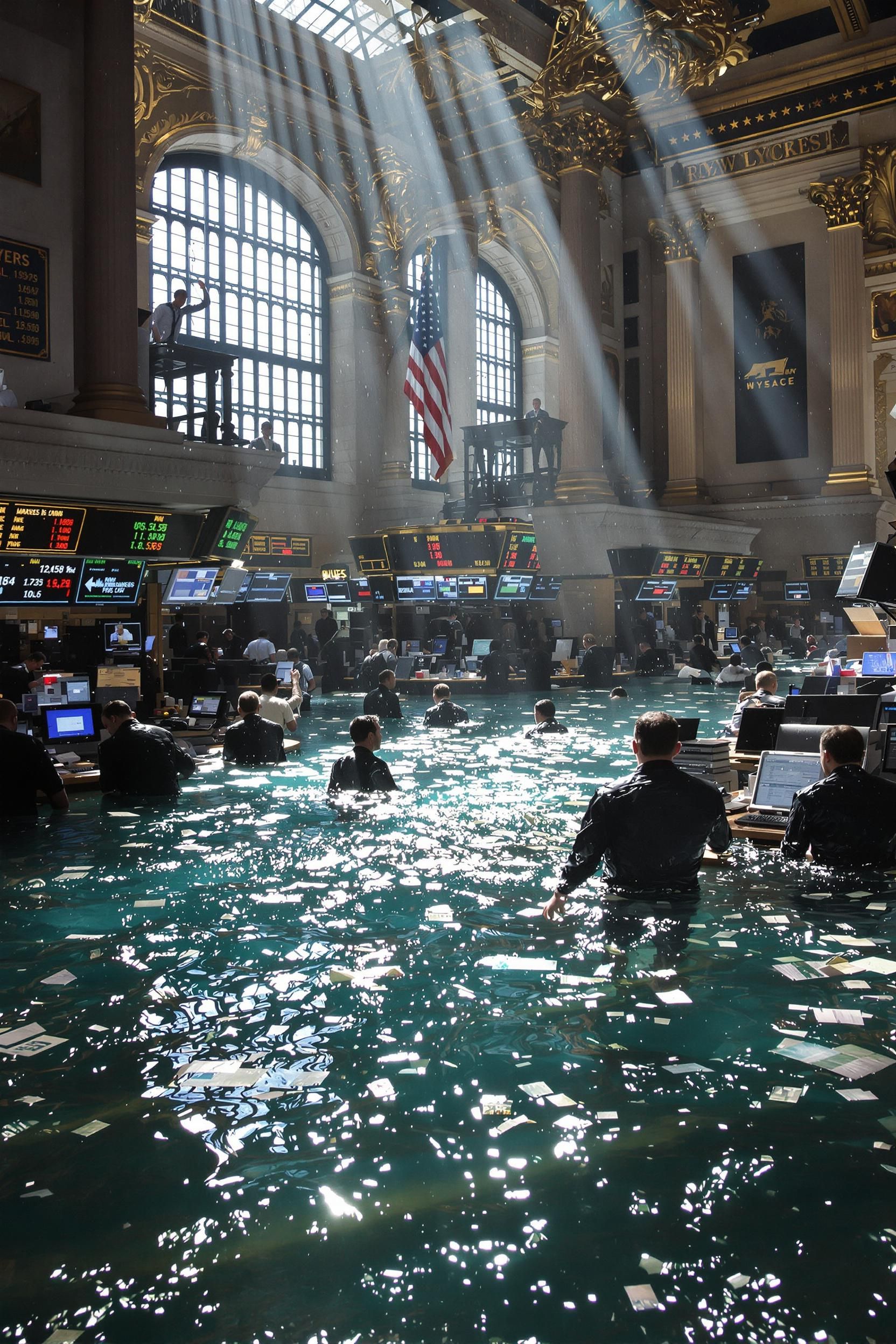 The Stock Trading Floor Is Filled With Water