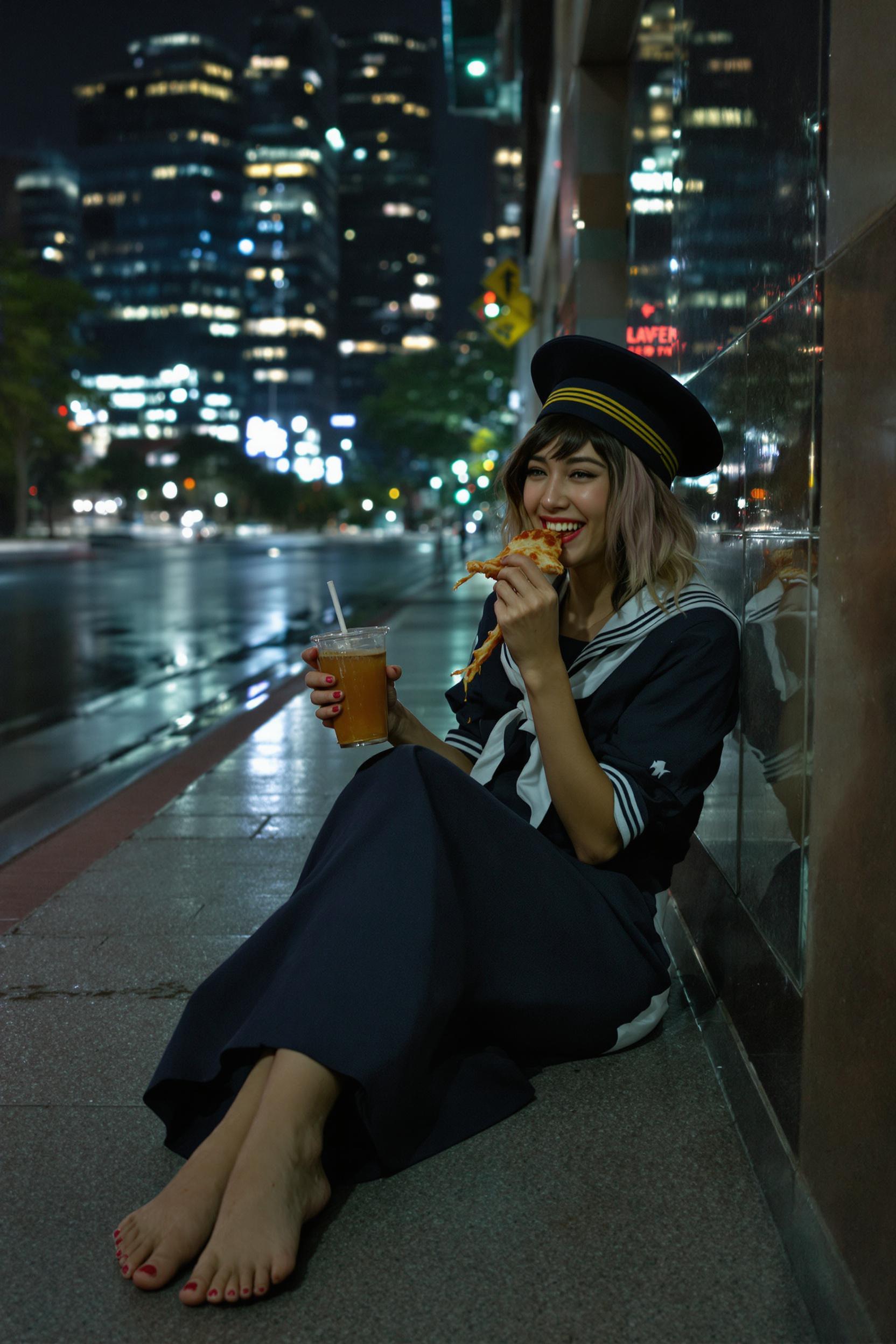 Tired 22-year-old Influencer Sitting Alone On A City Curb Late At Night