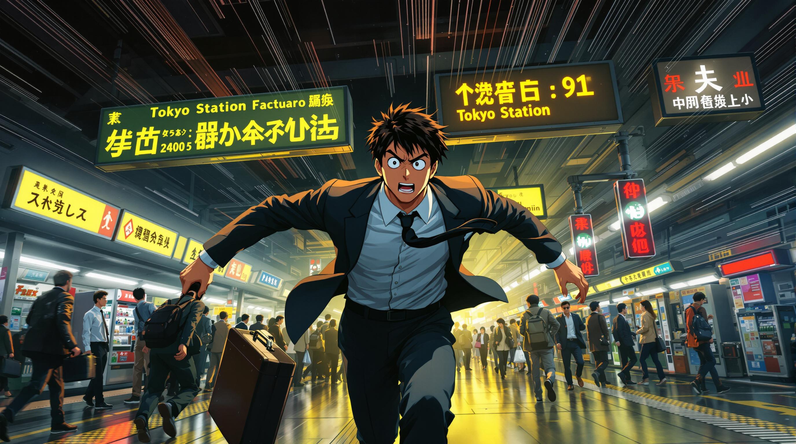 Vintage 90s Anime Chaotic Scene At Tokyo Station