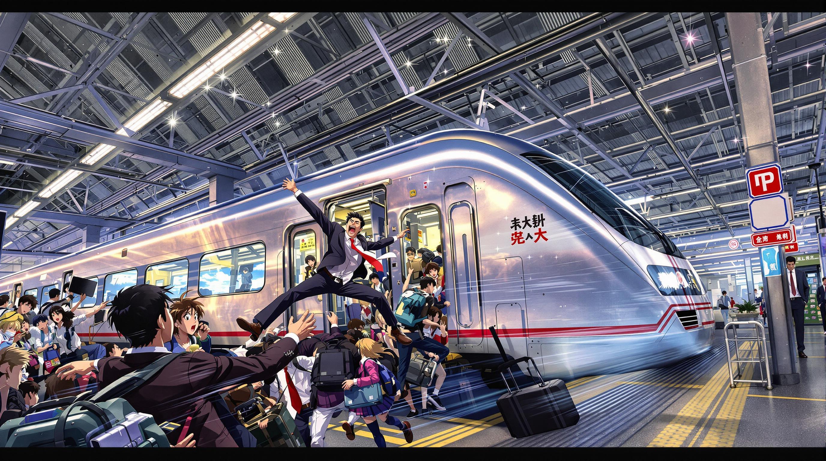 Vintage 90s Anime Chaotic Scene At Tokyo Station