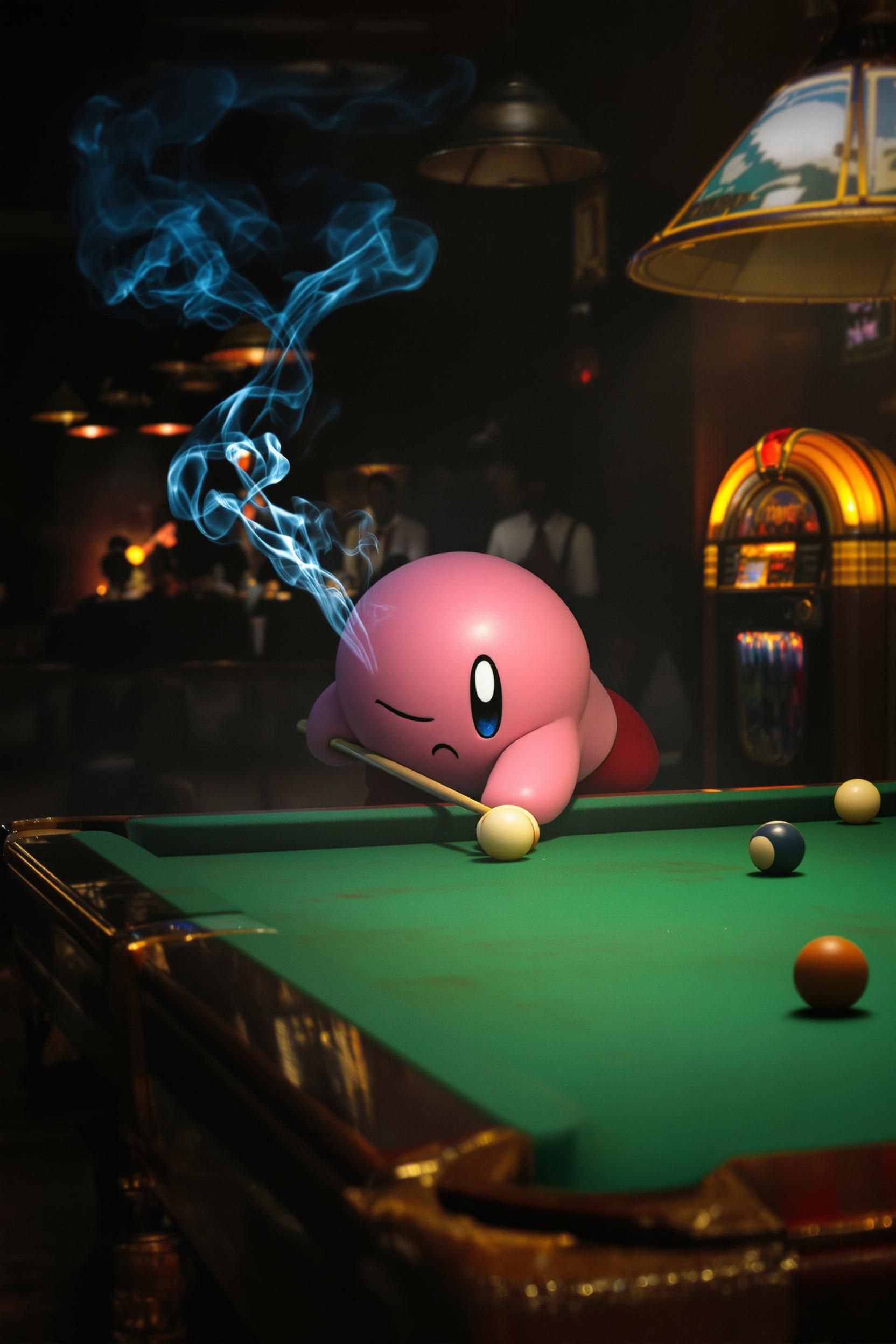 Vintage Blue Haze Smokey Bar Room With Kirby Playing Billiards