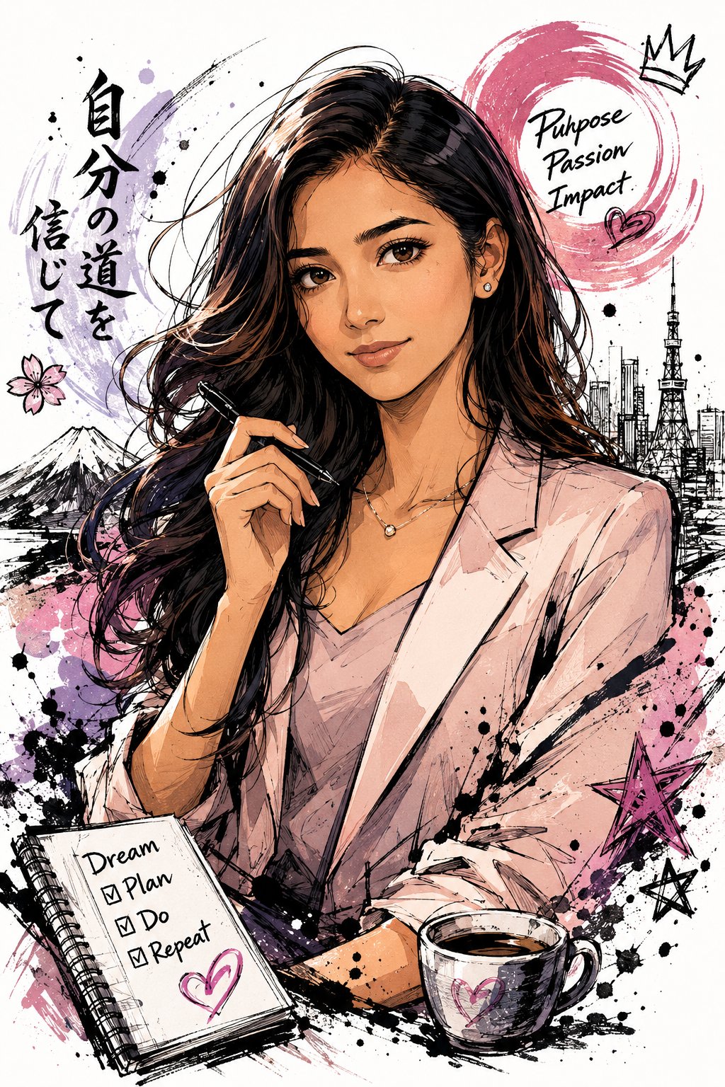 Japanese Graffiti Ink Style Character Illustration