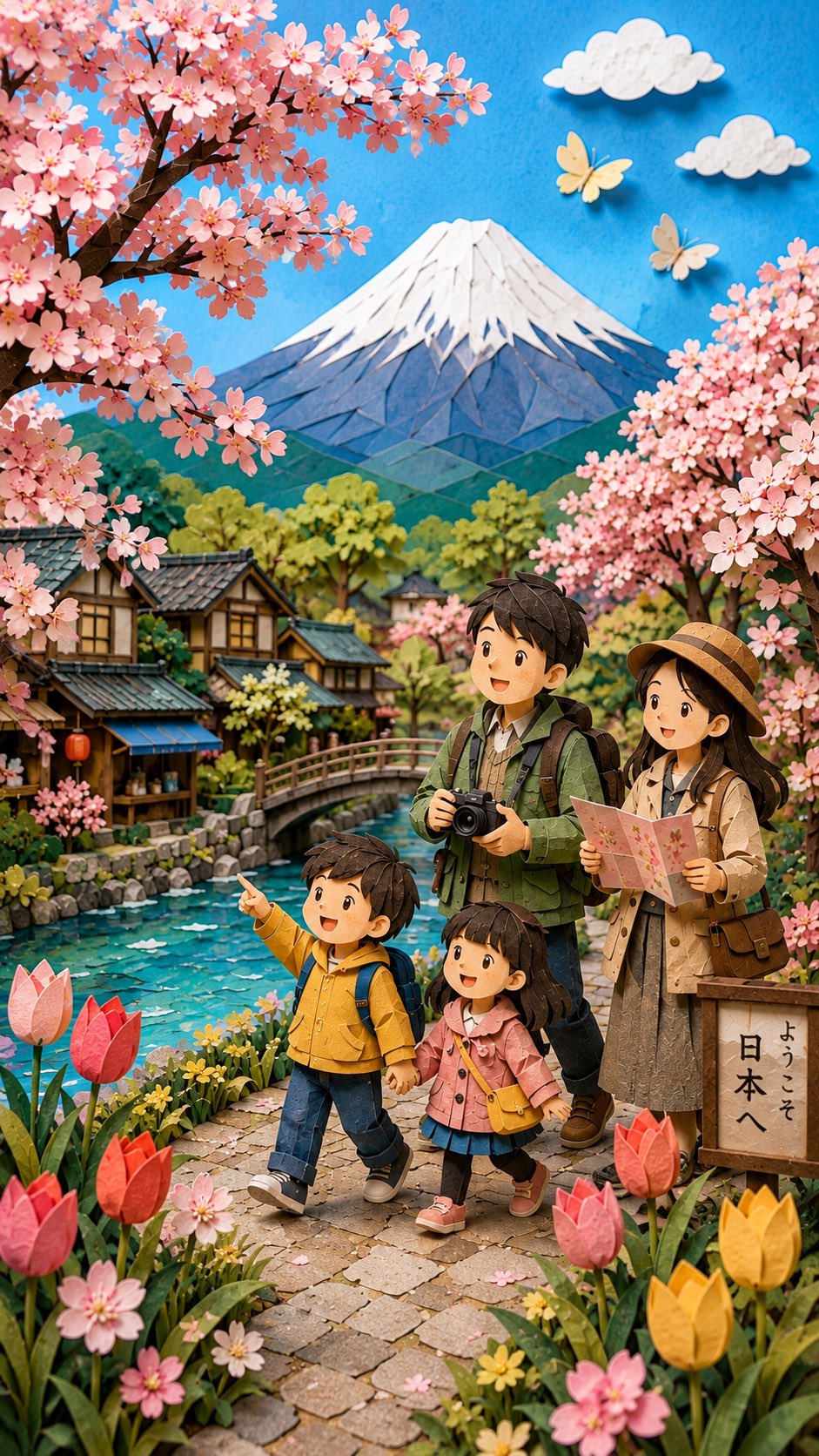 Whimsical 3d Paper Cut Japanese Village Family Portrait 2