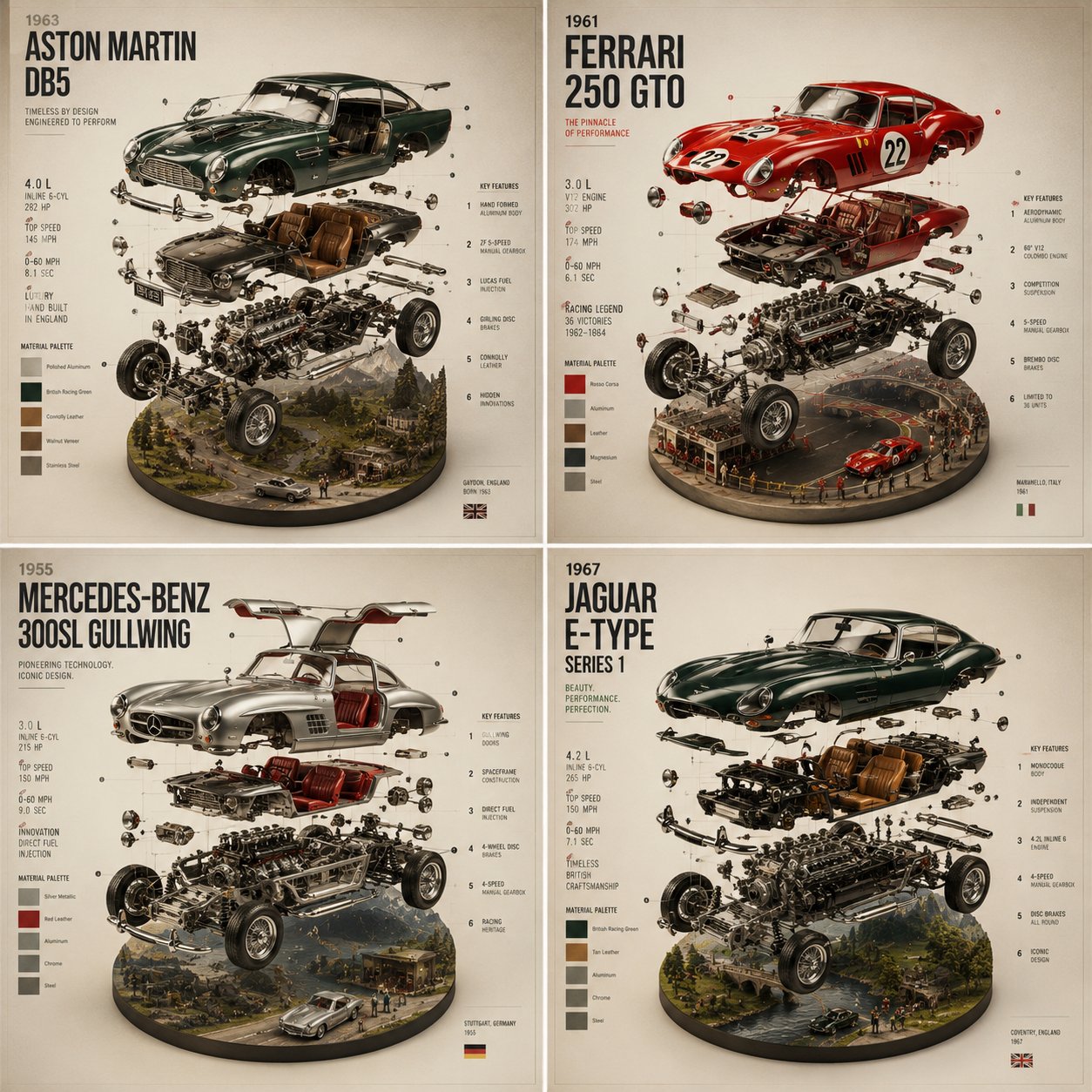 Luxury Classic Car Exploded Poster