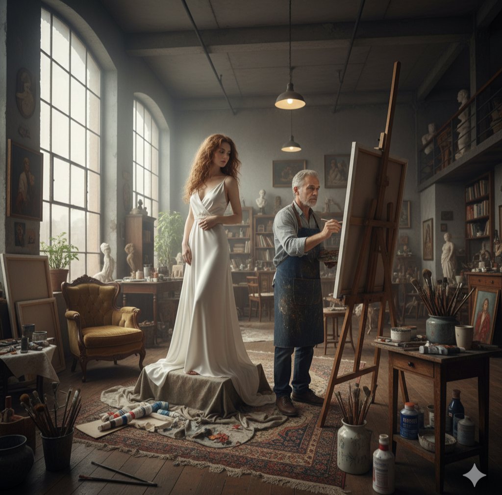 Vintage Art Studio Redhead Portrait