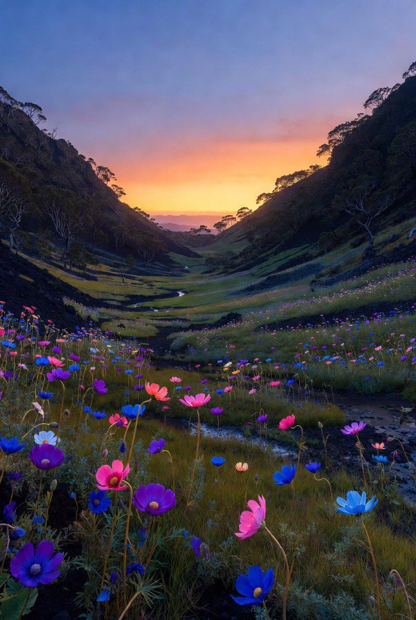 Dreamy Neon Flower Volcano Golden Hour 2