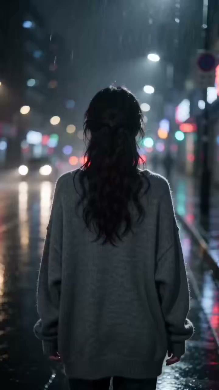 Rainy Neon Film Girl Lookback