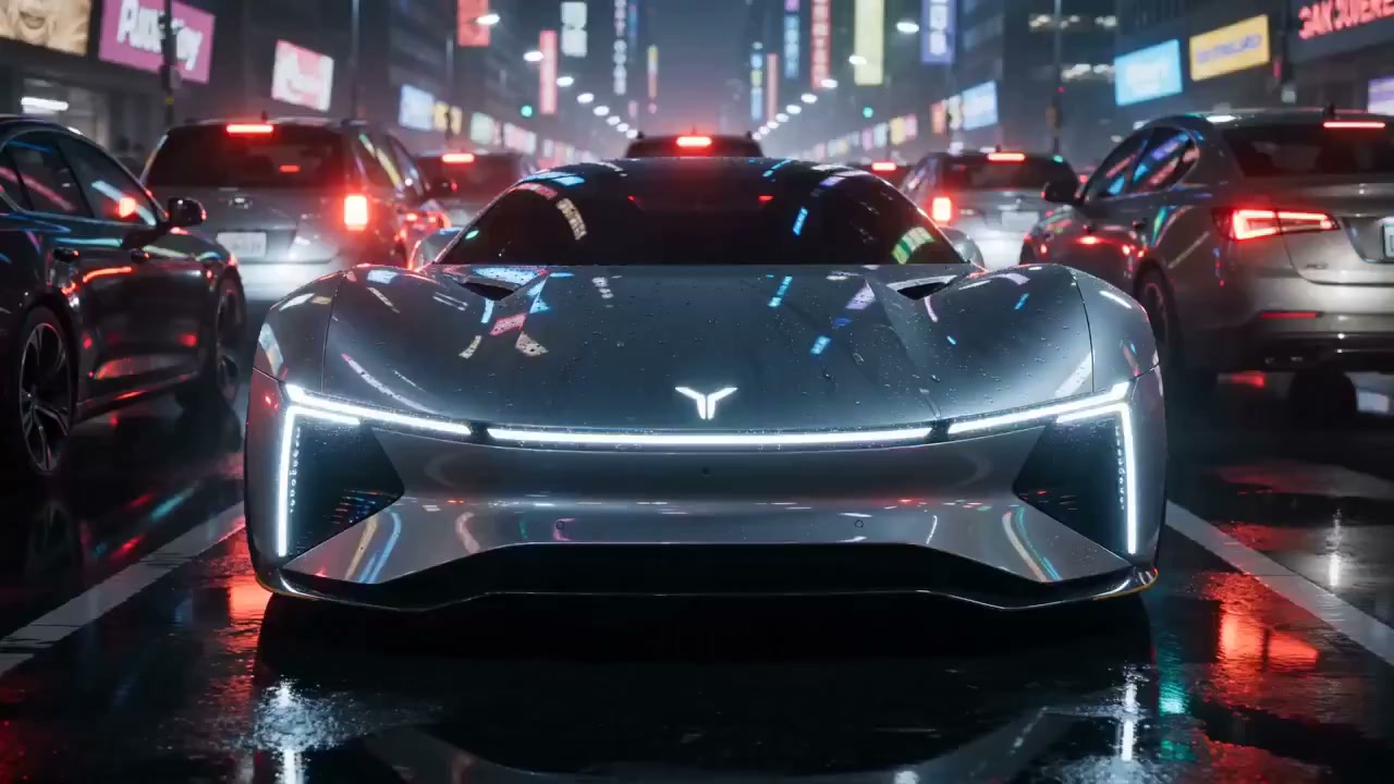 Cyberpunk Silver Flying Car