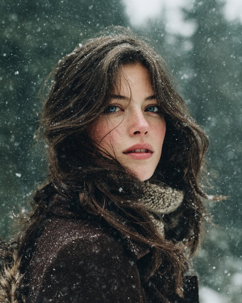 Cinematic Snow Forest Girl