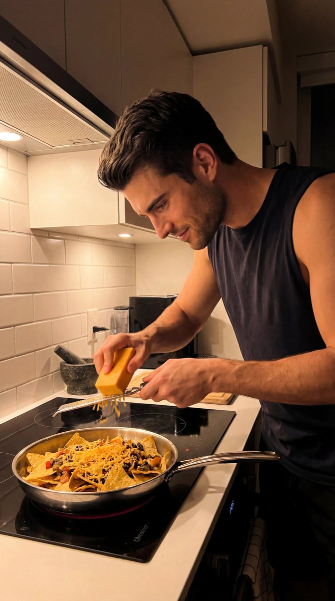 Warm Light Shirtless Cooking Home