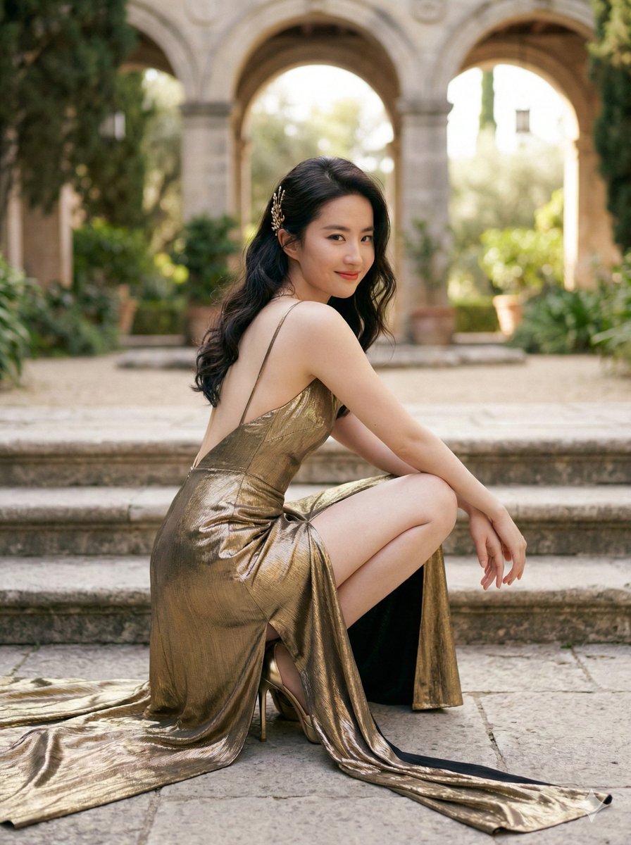 Golden Gown Courtyard Portrait