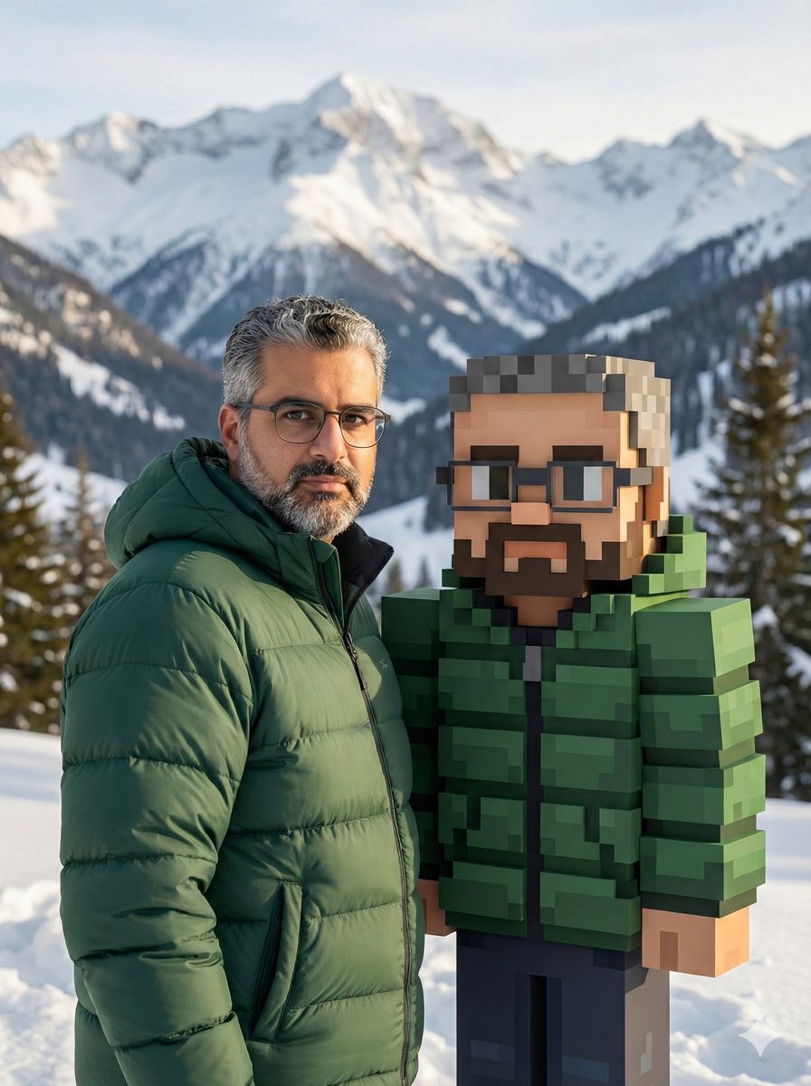 Real and Voxel Snow Mountain Portrait