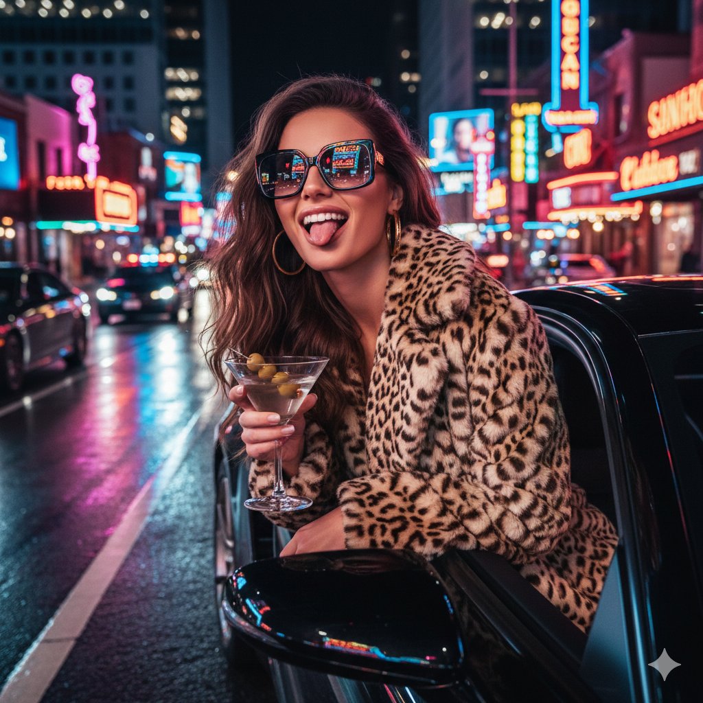 Neon Luxury Car Night Fashion