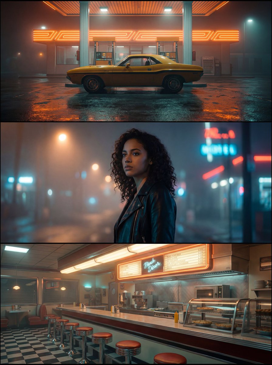 Synthwave Muscle Car Diner Girl