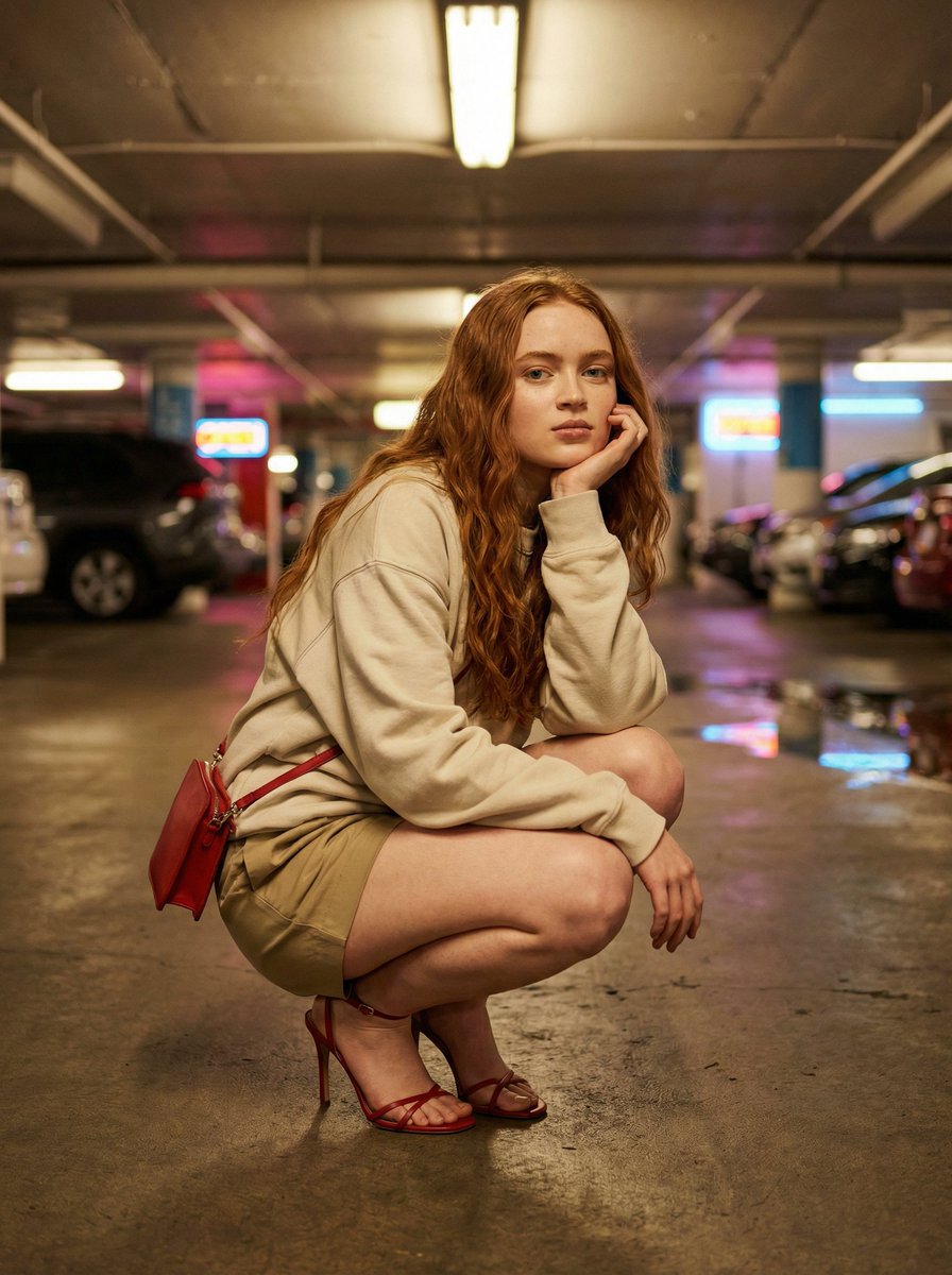 Neon Pink Fashion In Underground Garage