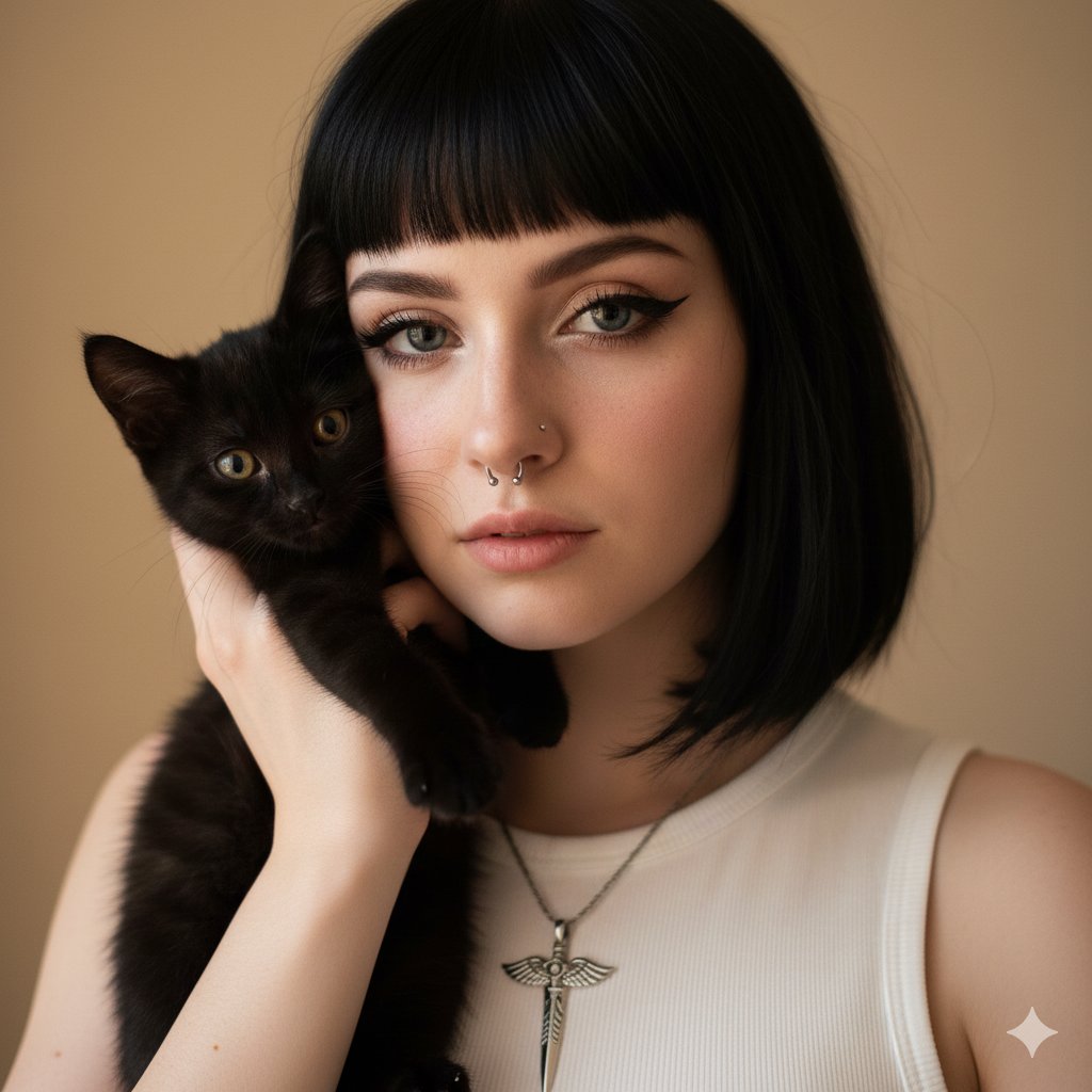 Freckled Girl With Black Cat