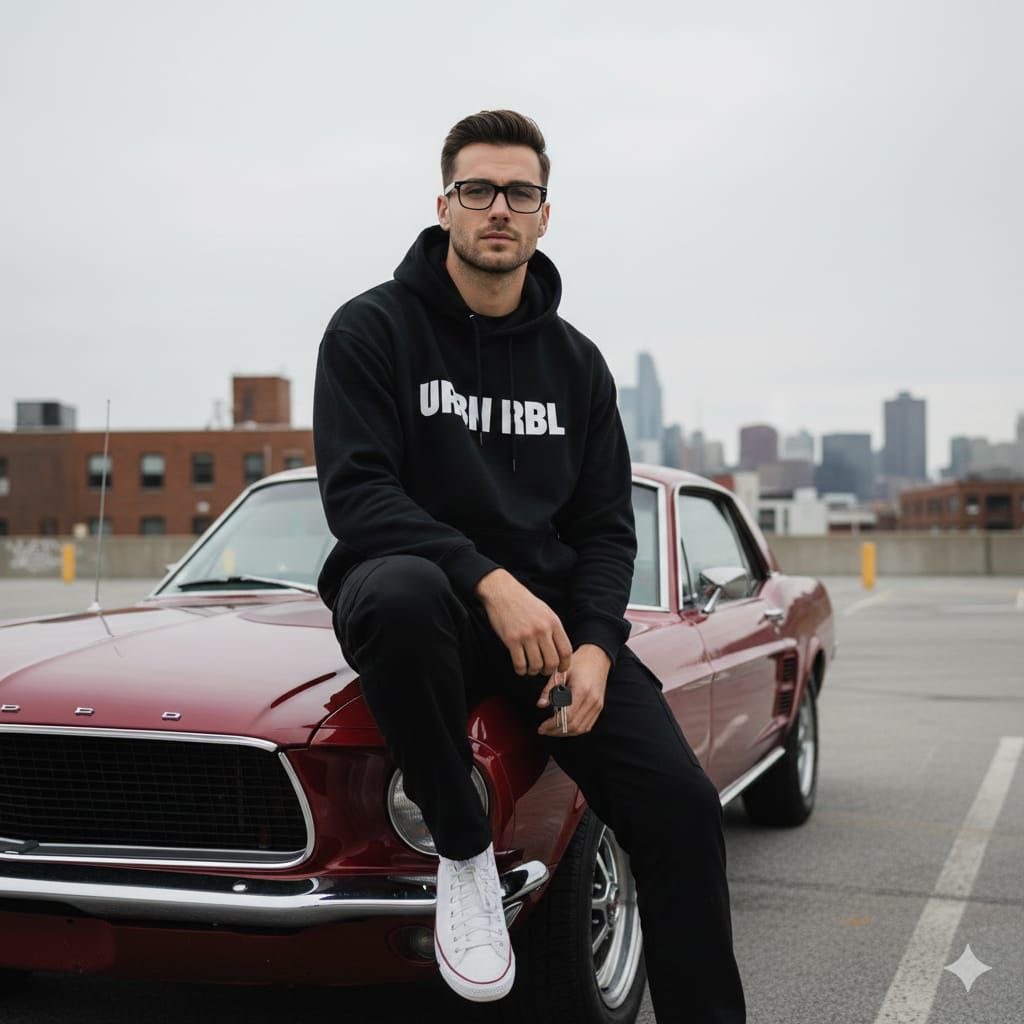 Modern Urban Man On Muscle Car