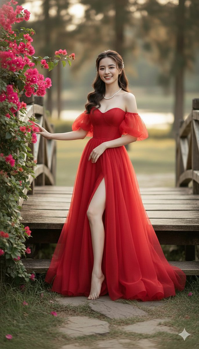 Golden Hour Red Dress Forest Portrait