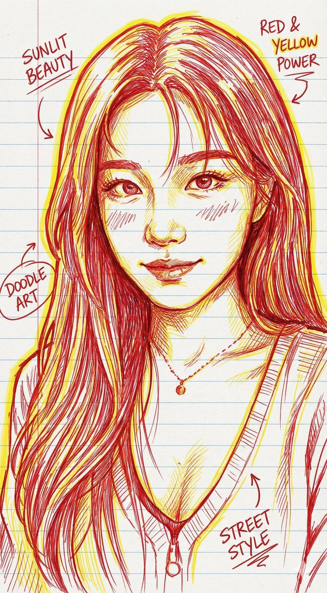 红黄两色手绘肖像画插图