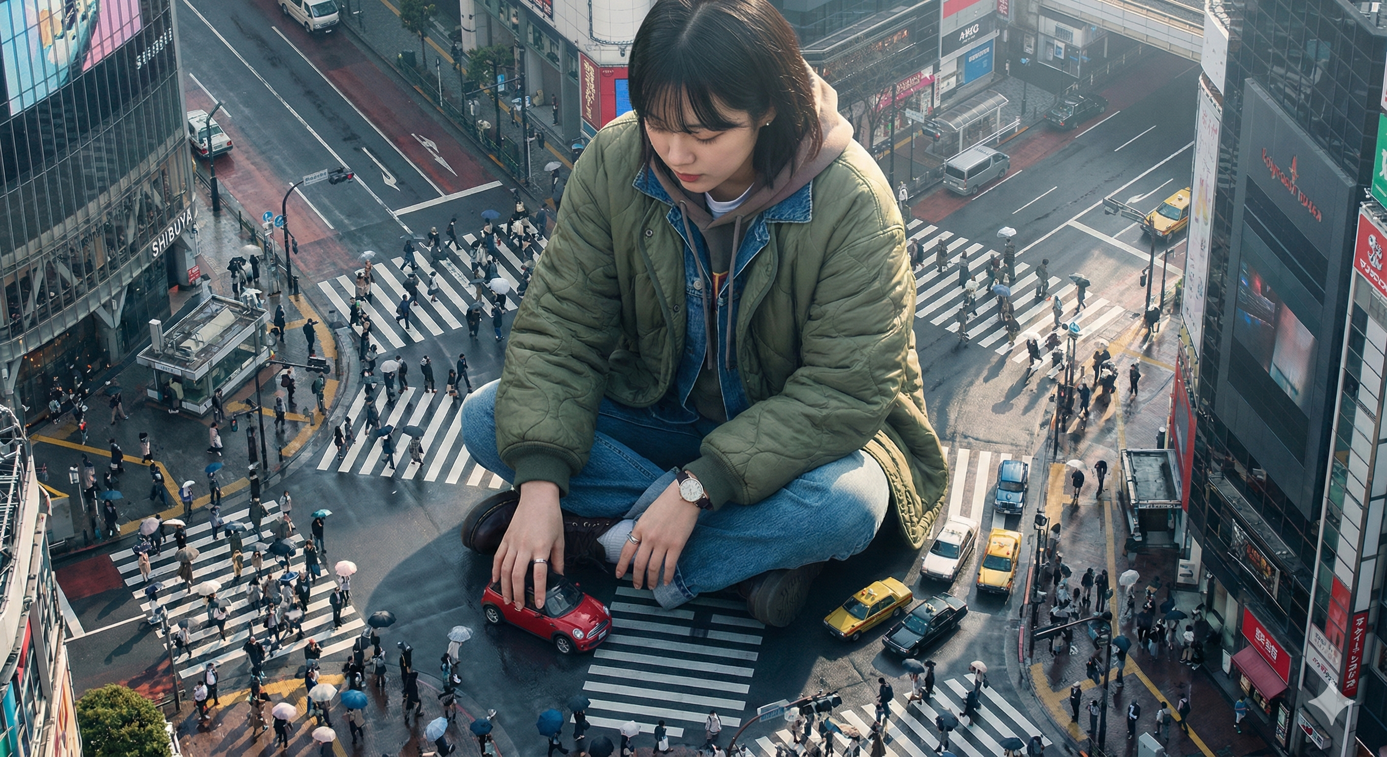 巨型韩国女子置身于熙熙攘攘的街头