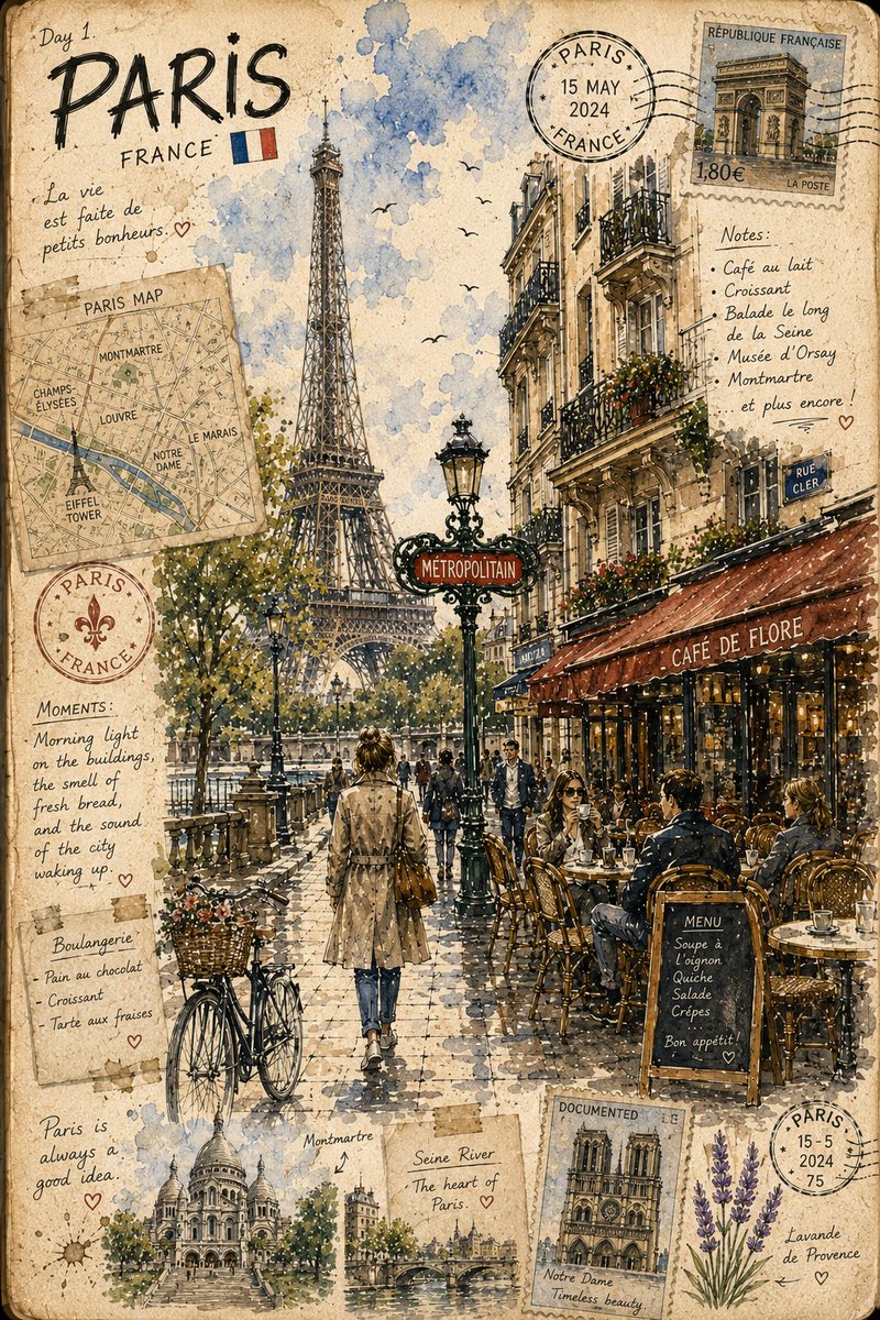 European Travel Journal Watercolor Street