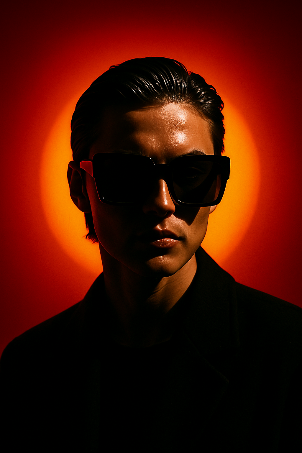 ChatGPT Image prompt: A person with slicked-back dark hair wearing oversized square sunglasses is show...