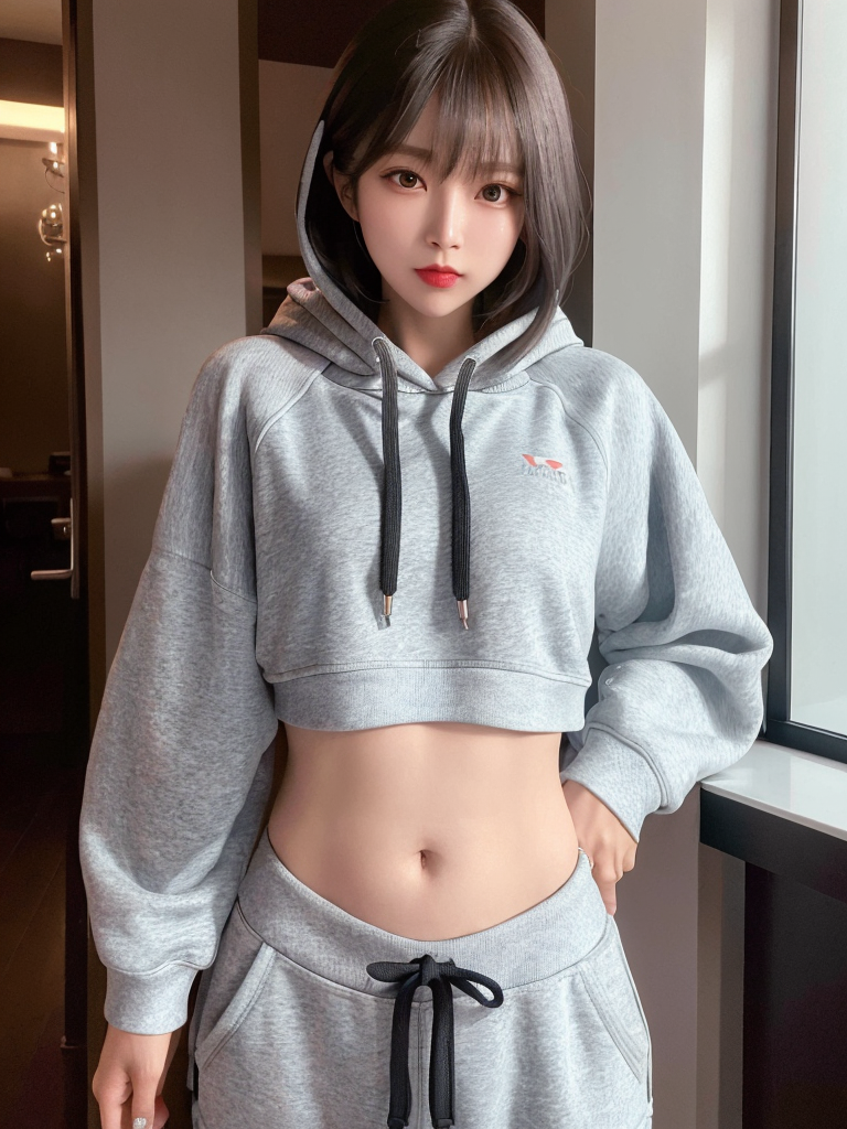 ChilloutMix prompt: 1 girl, beautiful Korean girl, (Cute Loose Bob hair), (wearing a cropped hoodie,...