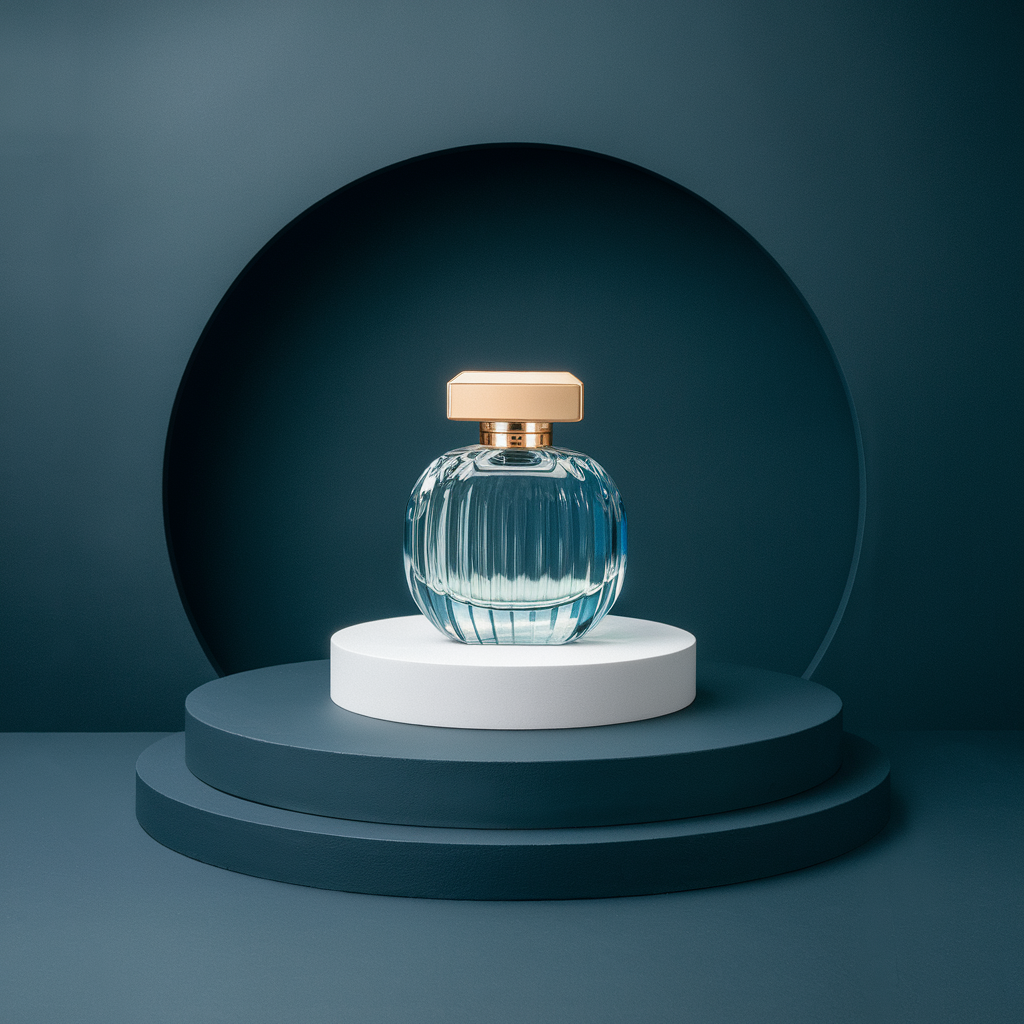 Ideogram prompt: photograph, productive view, cylinder podium with perfume, Sony A7R IV with a FE...