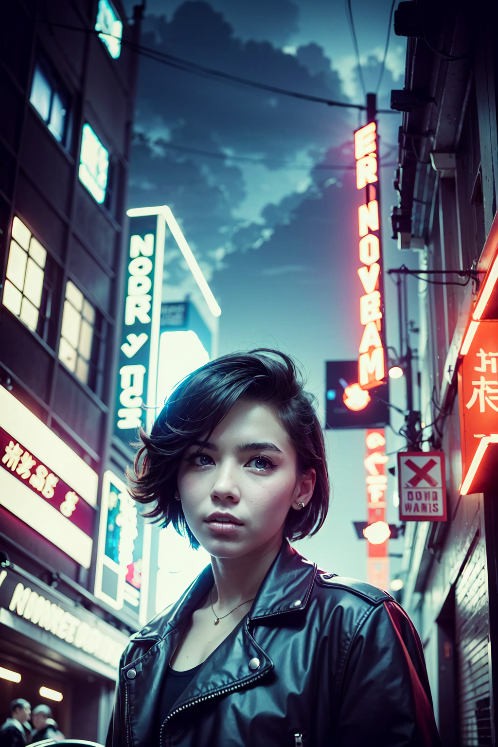 ChilloutMix prompt: a detailed portrait of European Pretty Young Girl Storm Rain movie Jacket coat, ...