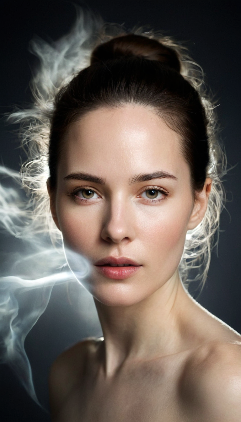 Stable Diffusion prompt: fashion editorial, portrait of a longhaired beautiful woman in studio back light...