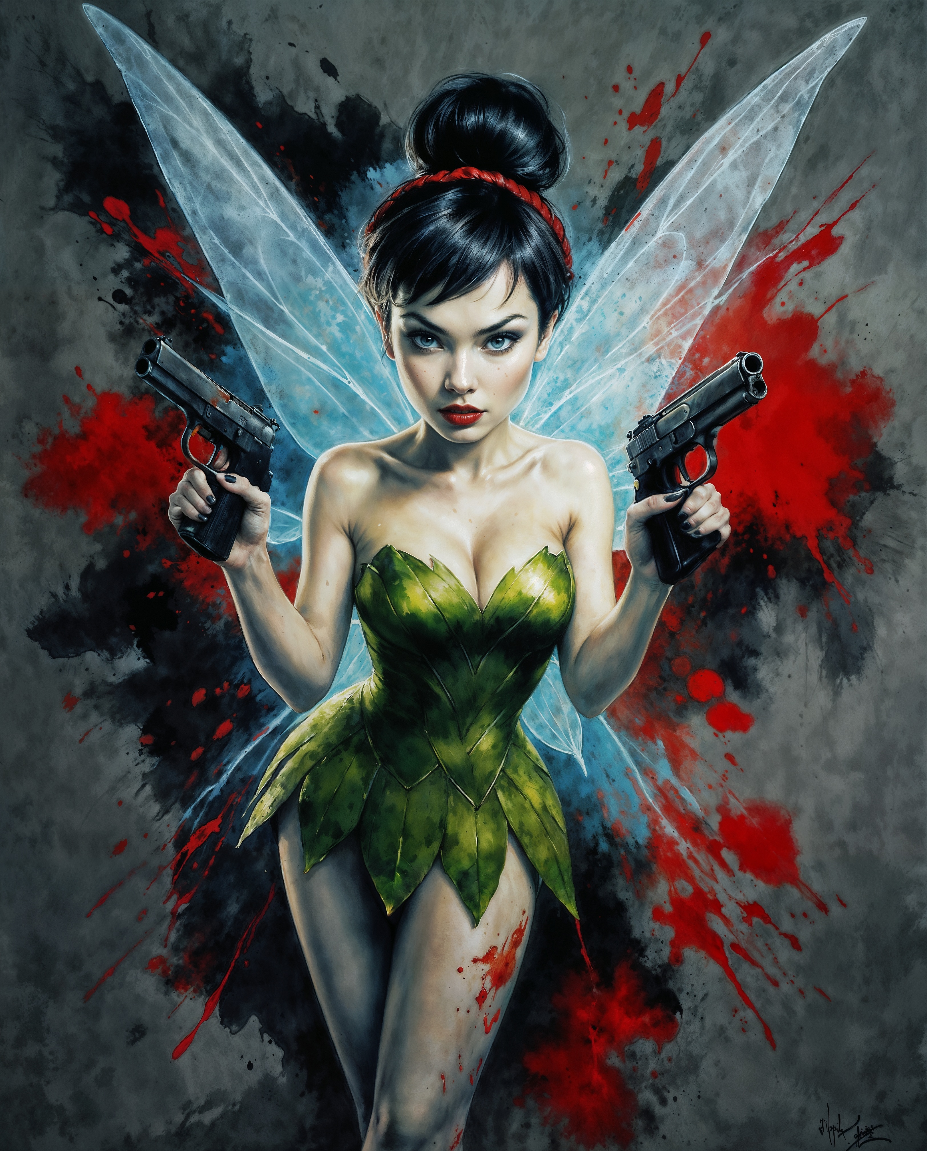 SD XL prompt: A visually striking and cinematic portrayal of Tinker Bell as a femme fatale in ...