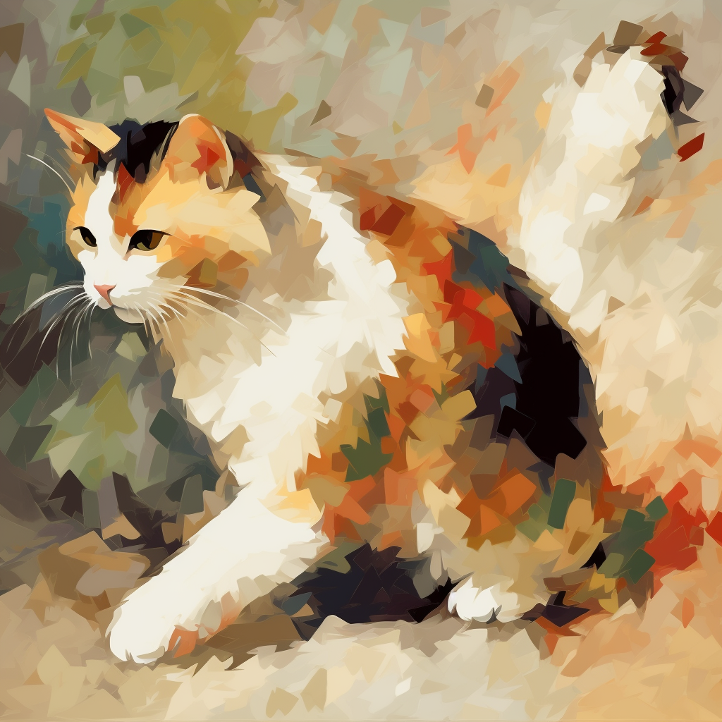 Midjourney prompt: A playful icon of a cat, Morpheme-Color Synesthesia style, vibrant and warm pale...