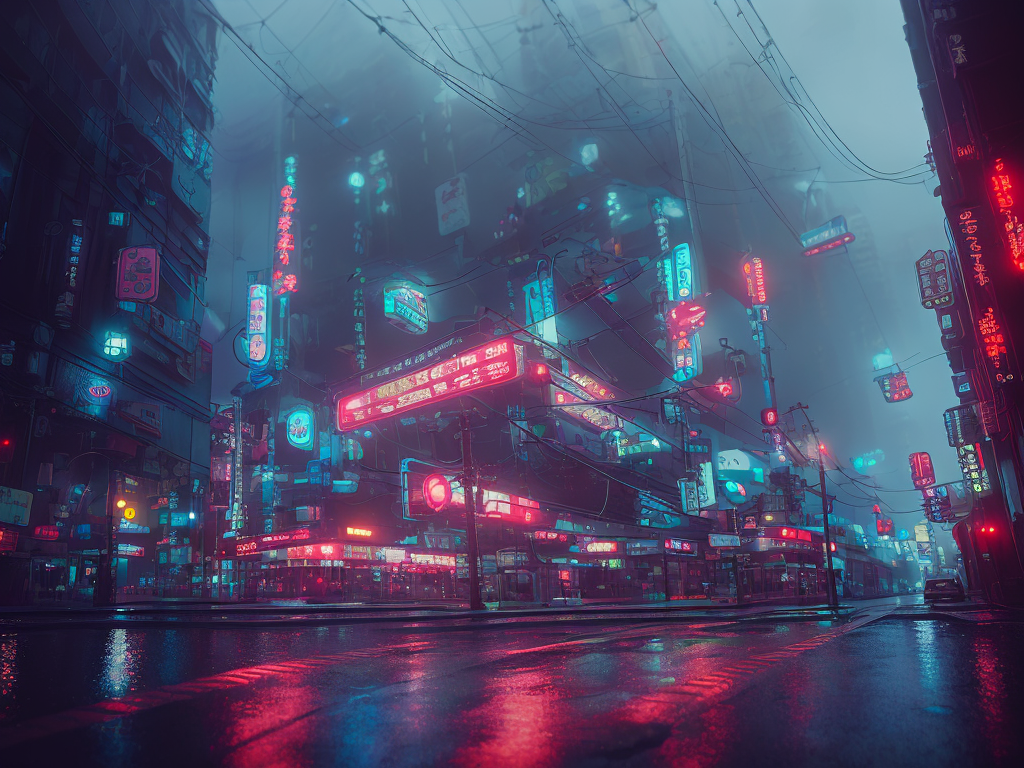 Redshift Diffusion prompt: gigant octopus , 35mm f2, rainy foggy cyberpunk city neo tokyo, cinematic lighti...