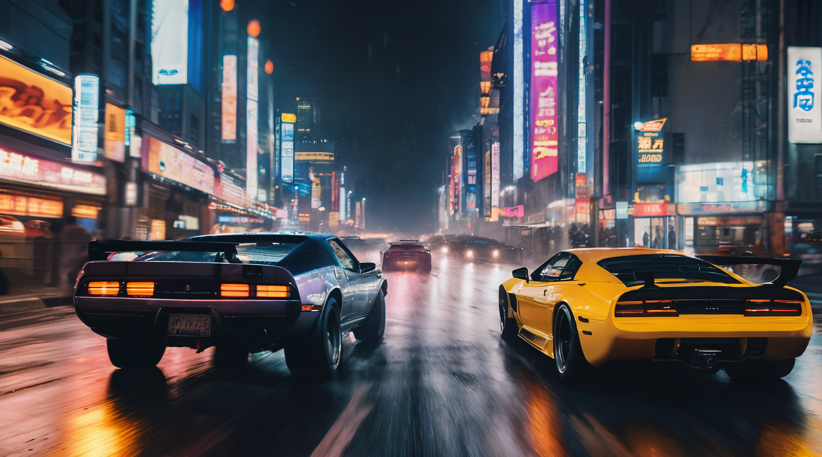 DreamShaper prompt: Masterpiece, Best Quality Action Movie poster of (supercars, muscle cars and hot...