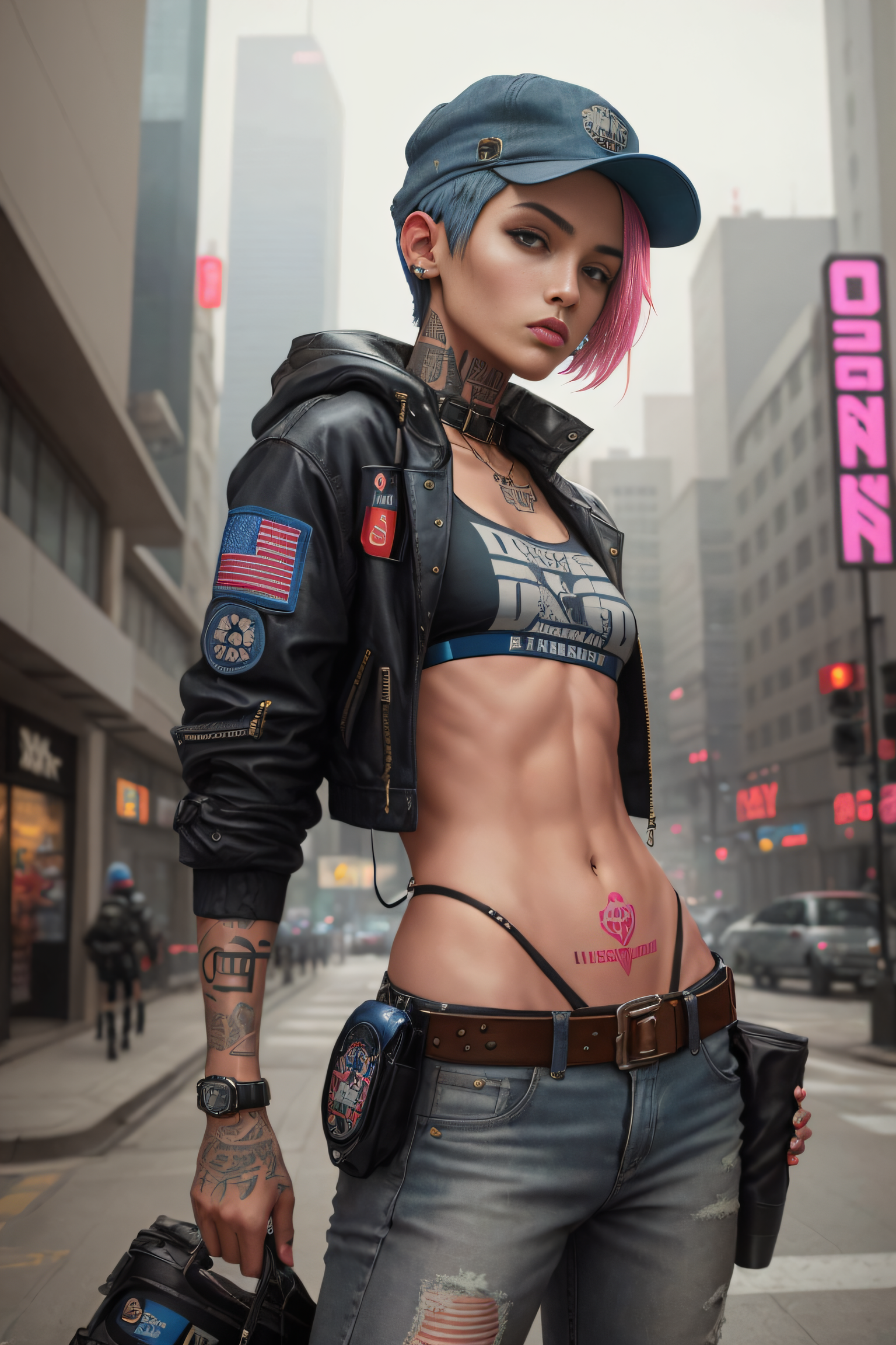 ReV Animated prompt: photograph, Young, very thin, fighter, tattooed, very beautiful, with deep-blue ...