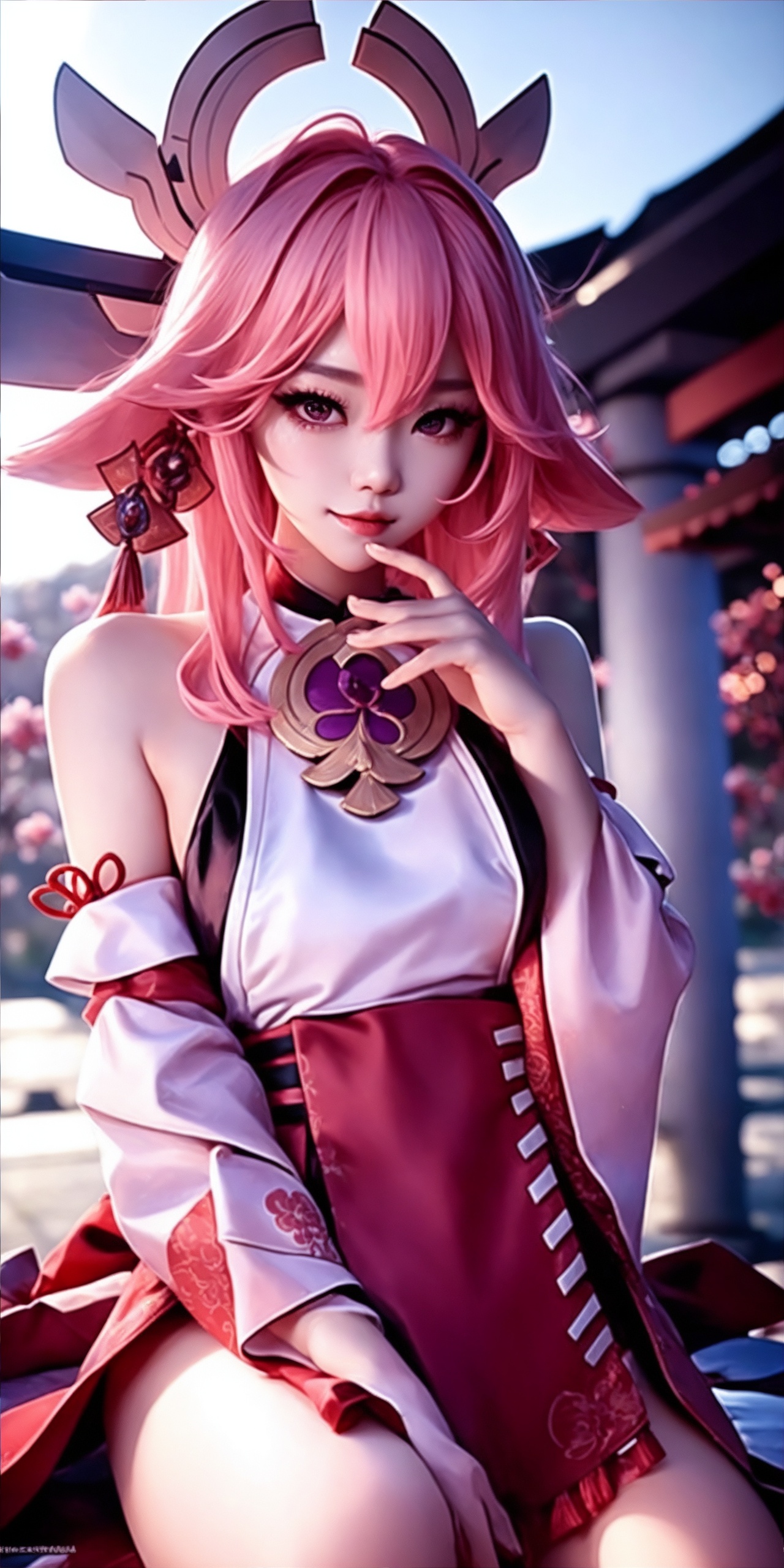 DreamShaper prompt: 1girl, (ulzzang-6500:0.7), upper body, kpop idol, yae miko, general, detached sl...