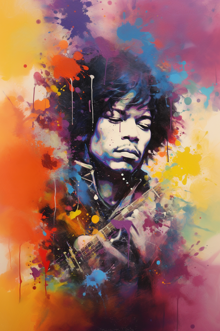 Midjourney prompt: abstract painting of Jimi Hendrix, in the style of Francis Bacon, highly imagina...