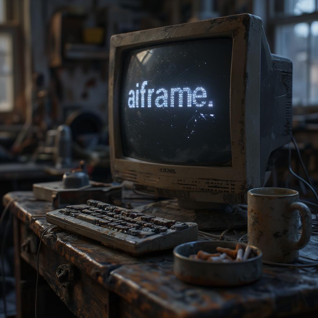 FLUX prompt: detailed cinematic dof render of an old dusty detailed CRT monitor on a wooden d...