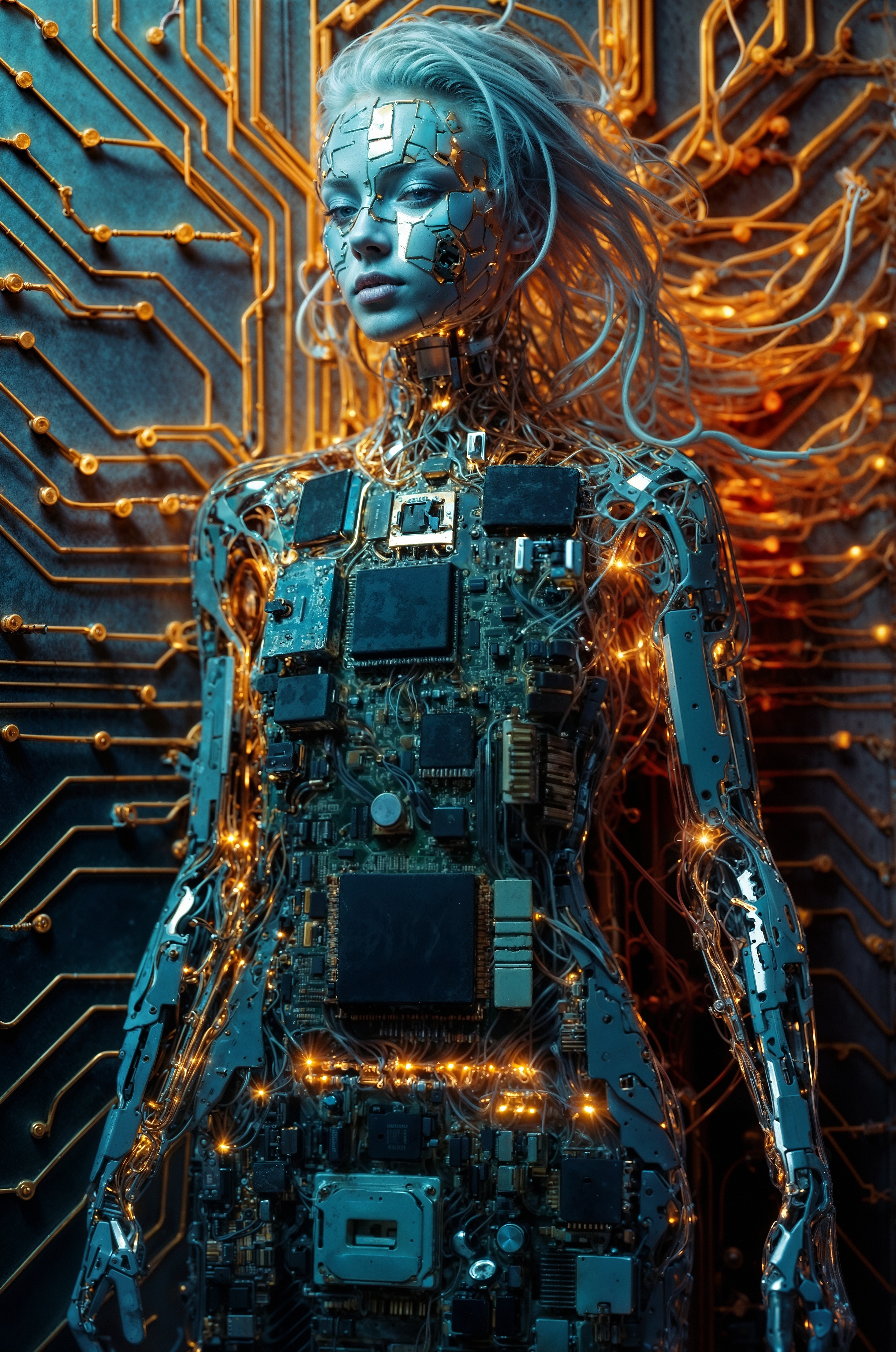 SD XL prompt: Title: "Circuitry Synthesis" In the realm of digital art, where the fusion of te...