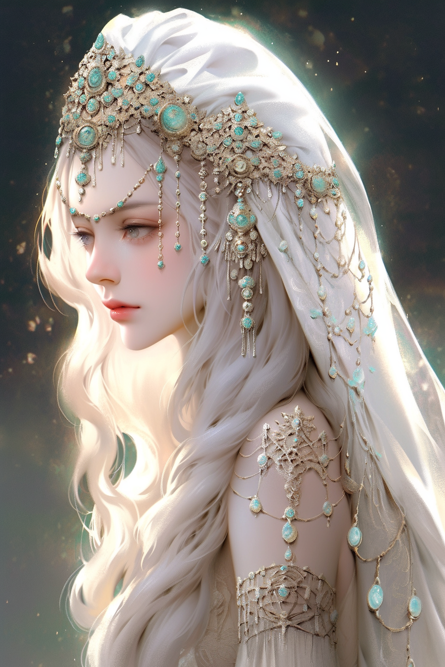 Midjourney prompt: A mysterious and enchanting sorceress, Minimalism style, with ethereal makeup, R...